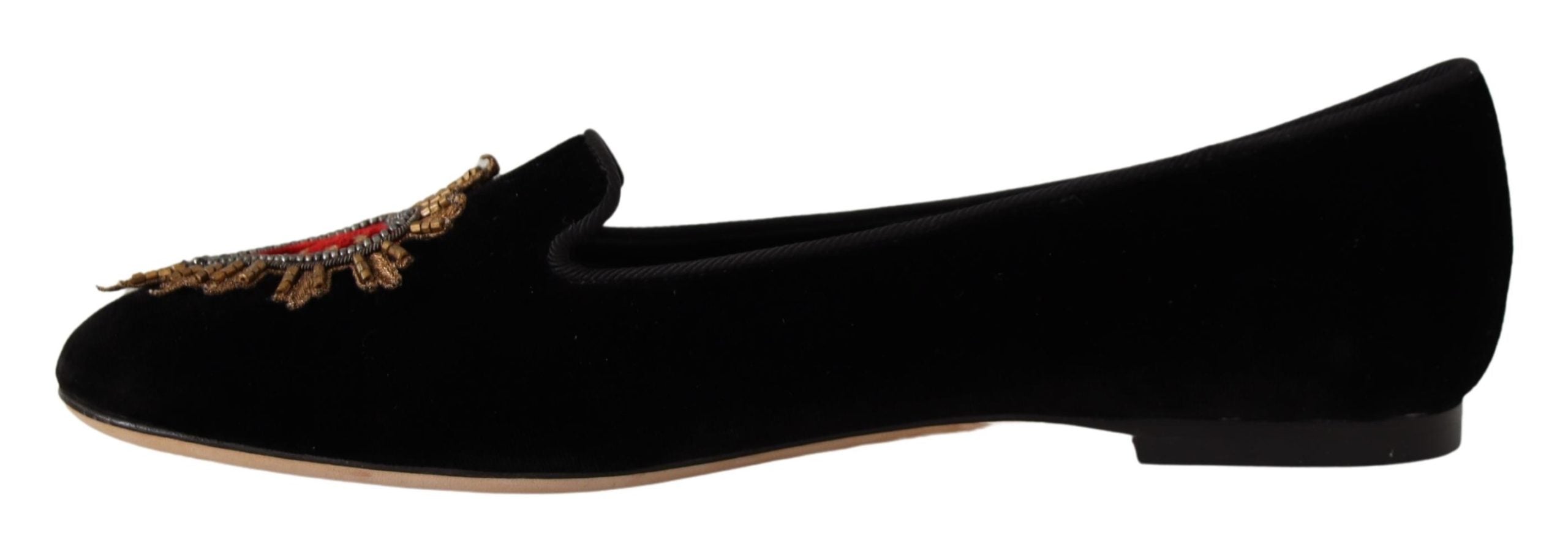 Dolce & Gabbana Black DG Sacred Heart Patch Slip On Flat Shoes LUNESCAPE