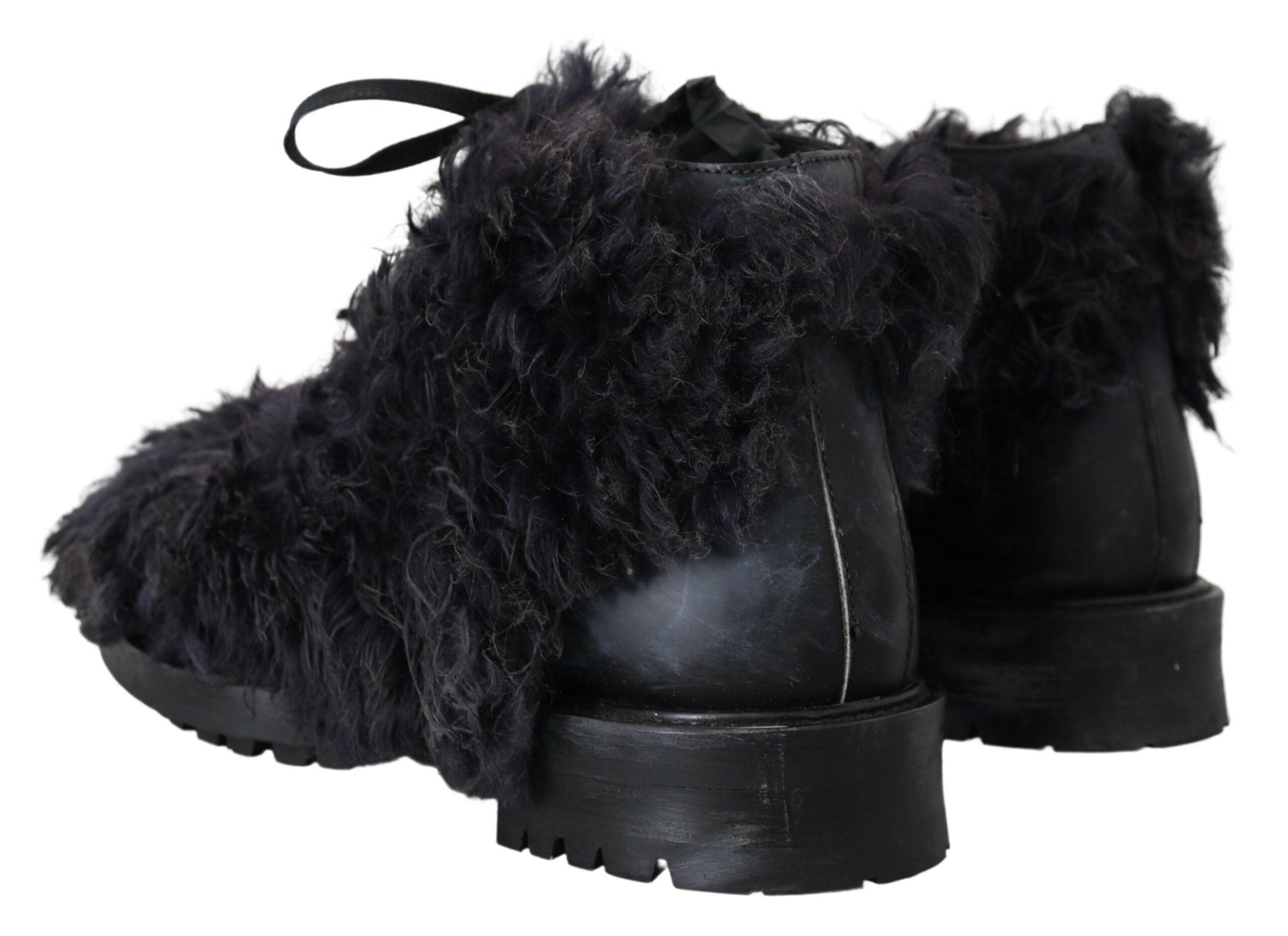 Dolce & Gabbana Black Leather Shearling Ankle Boots LUNESCAPE