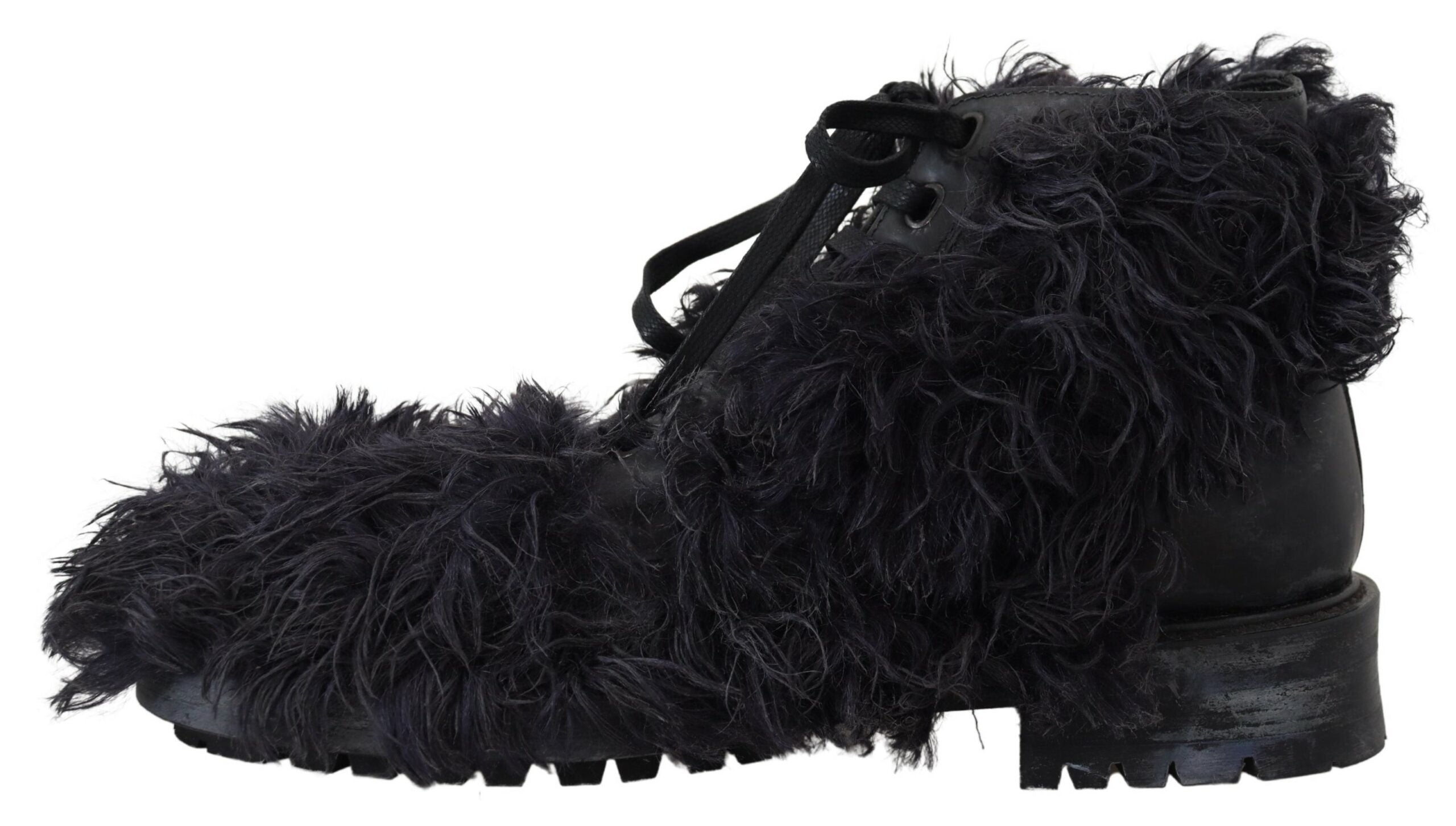 Dolce & Gabbana Black Leather Shearling Ankle Boots LUNESCAPE