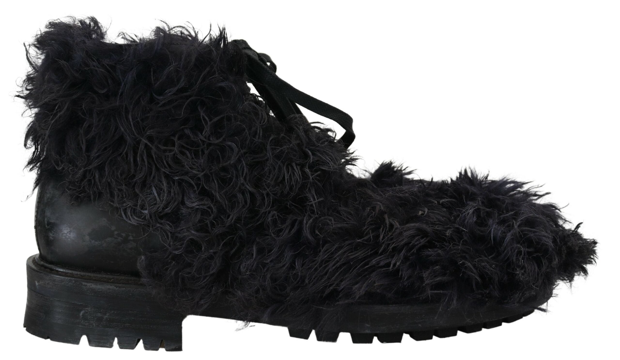 Dolce & Gabbana Black Leather Shearling Ankle Boots LUNESCAPE