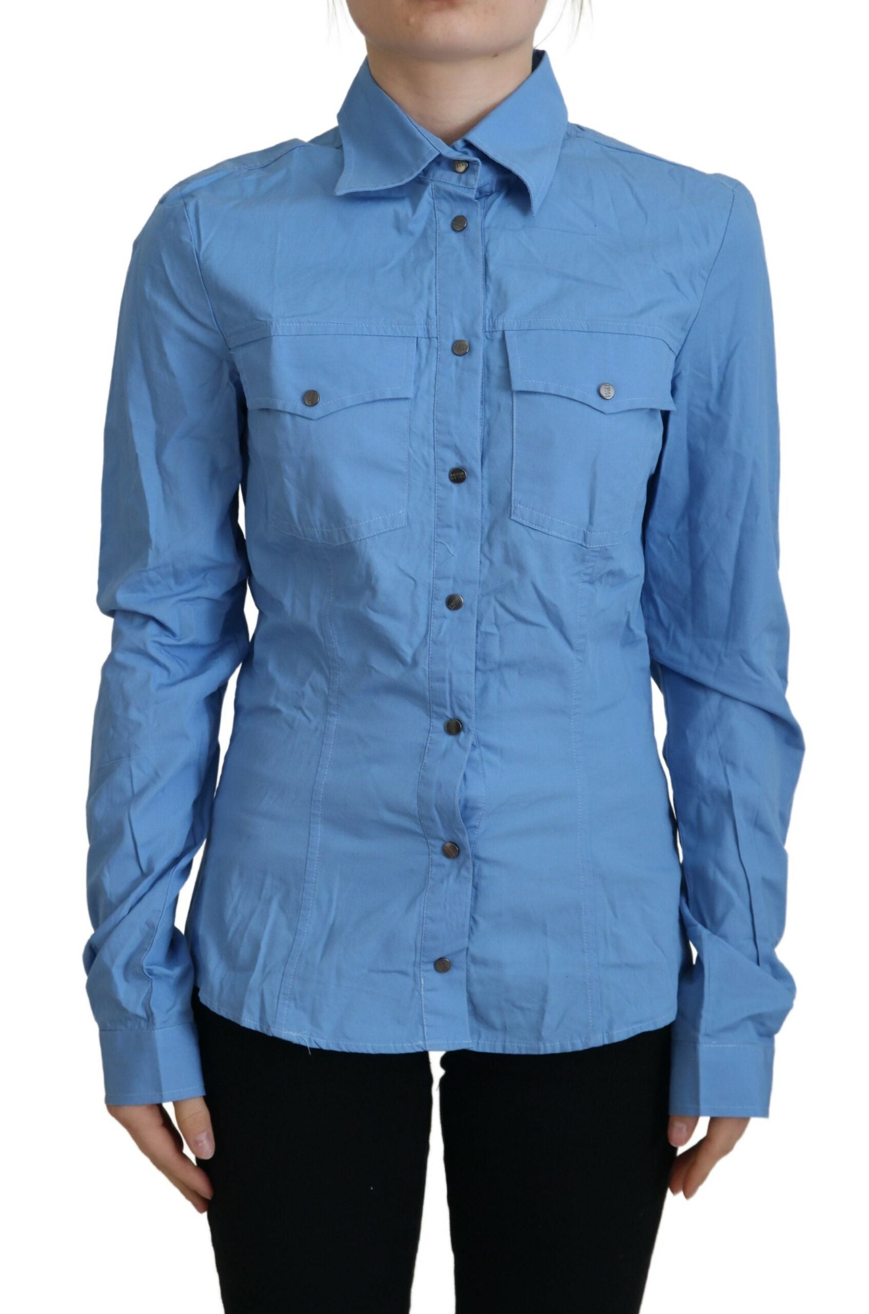 Ferre Elegant Blue Cotton Long Sleeve Polo Top LUNESCAPE
