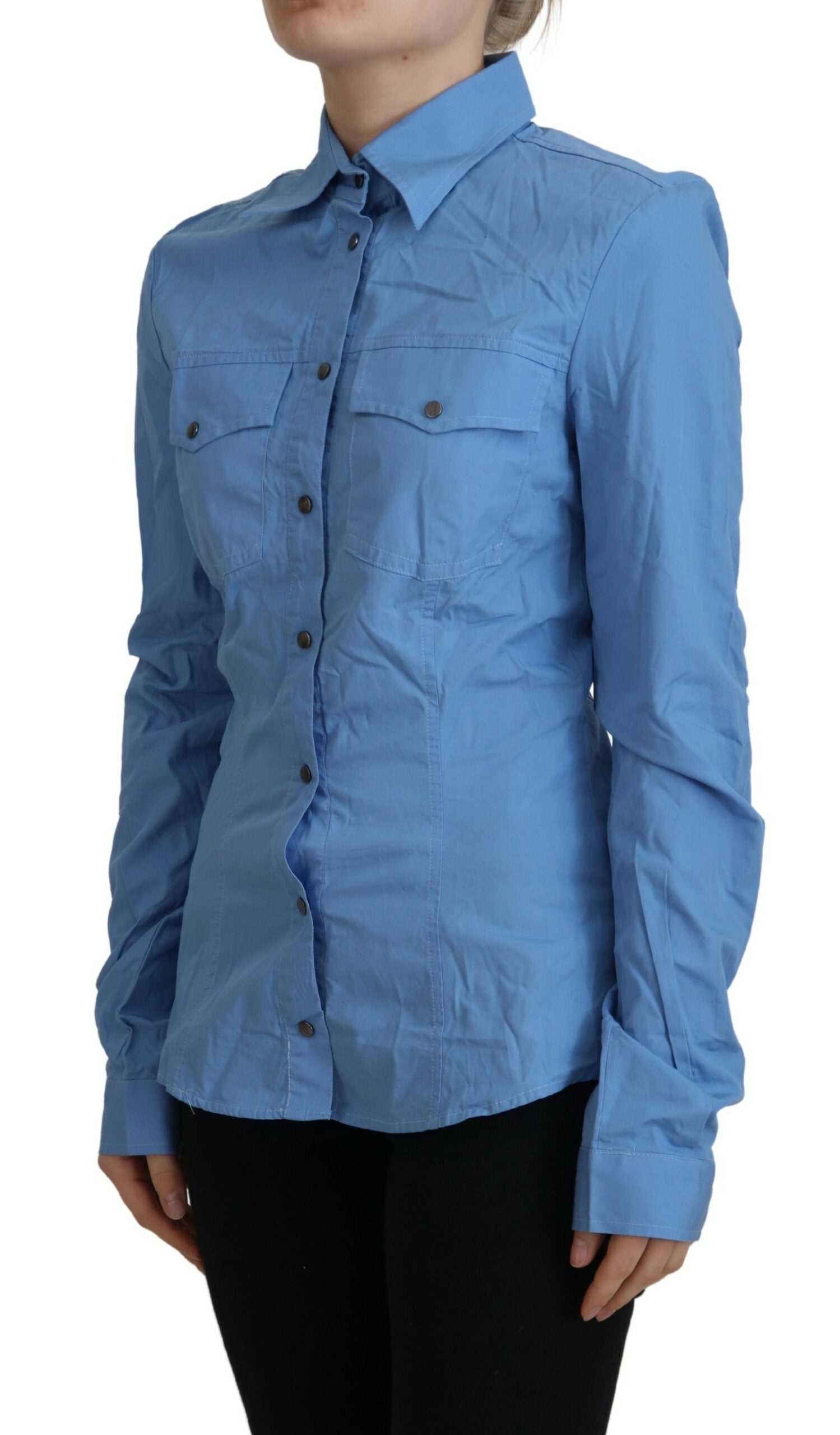 Ferre Elegant Blue Cotton Long Sleeve Polo Top LUNESCAPE