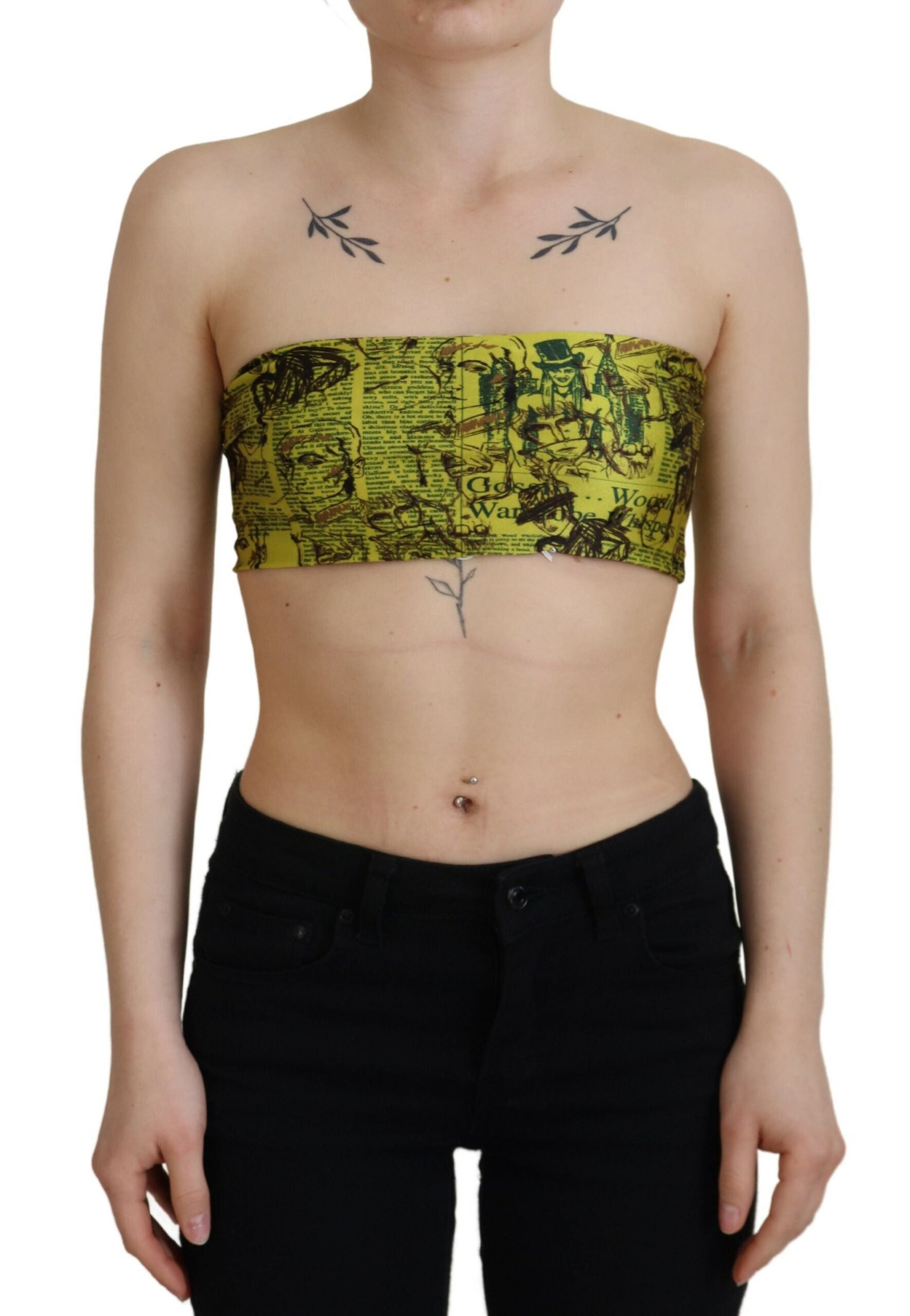 John Galliano Chic Yellow Graphic Cropped Top LUNESCAPE