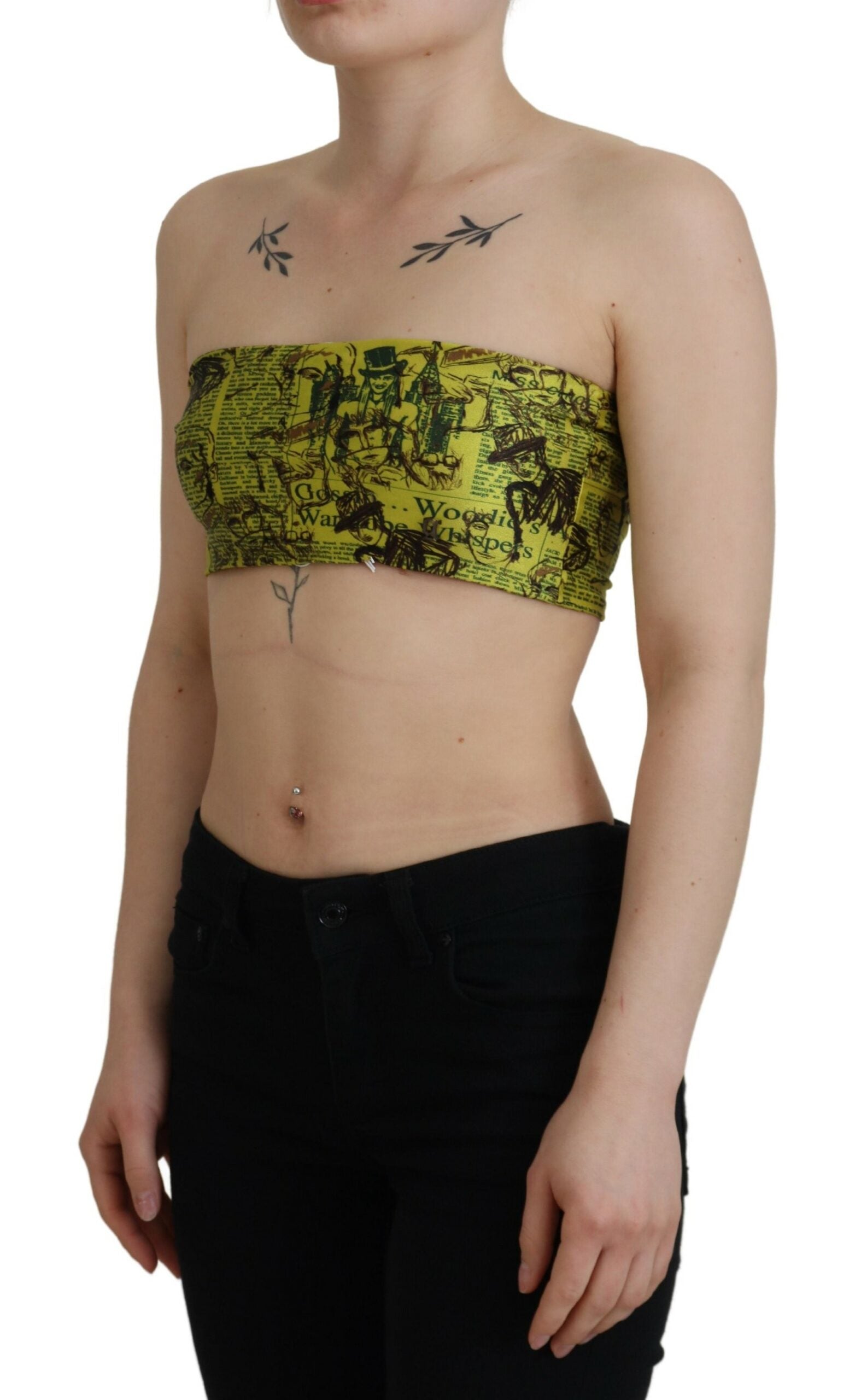 John Galliano Chic Yellow Graphic Cropped Top LUNESCAPE