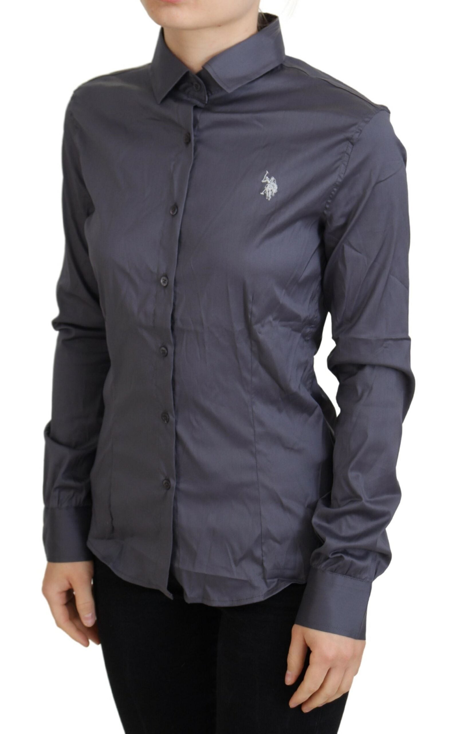 U.S. POLO ASSN. Elegant Gray Long Sleeve Polo Top LUNESCAPE