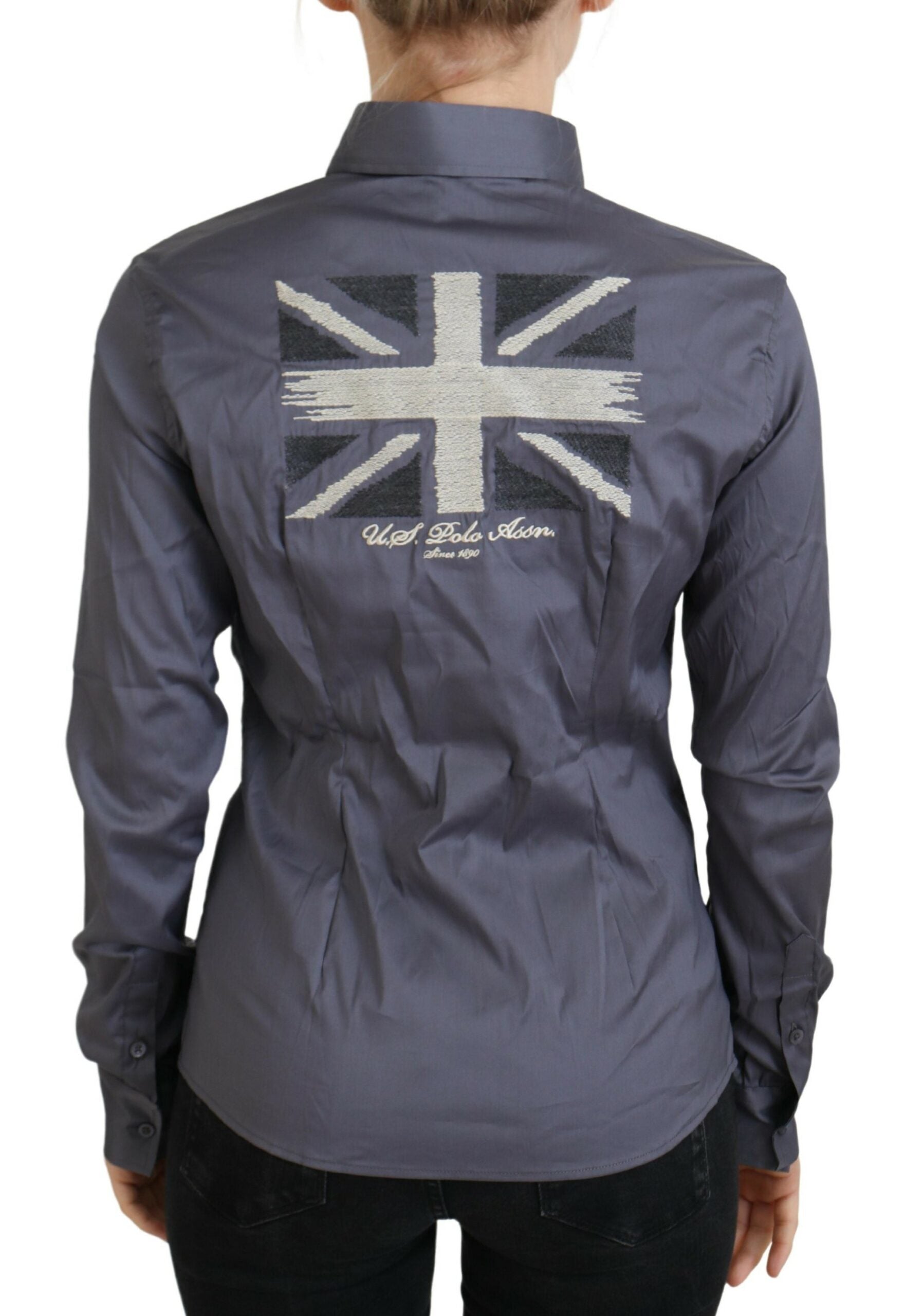 U.S. POLO ASSN. Elegant Gray Long Sleeve Polo Top LUNESCAPE