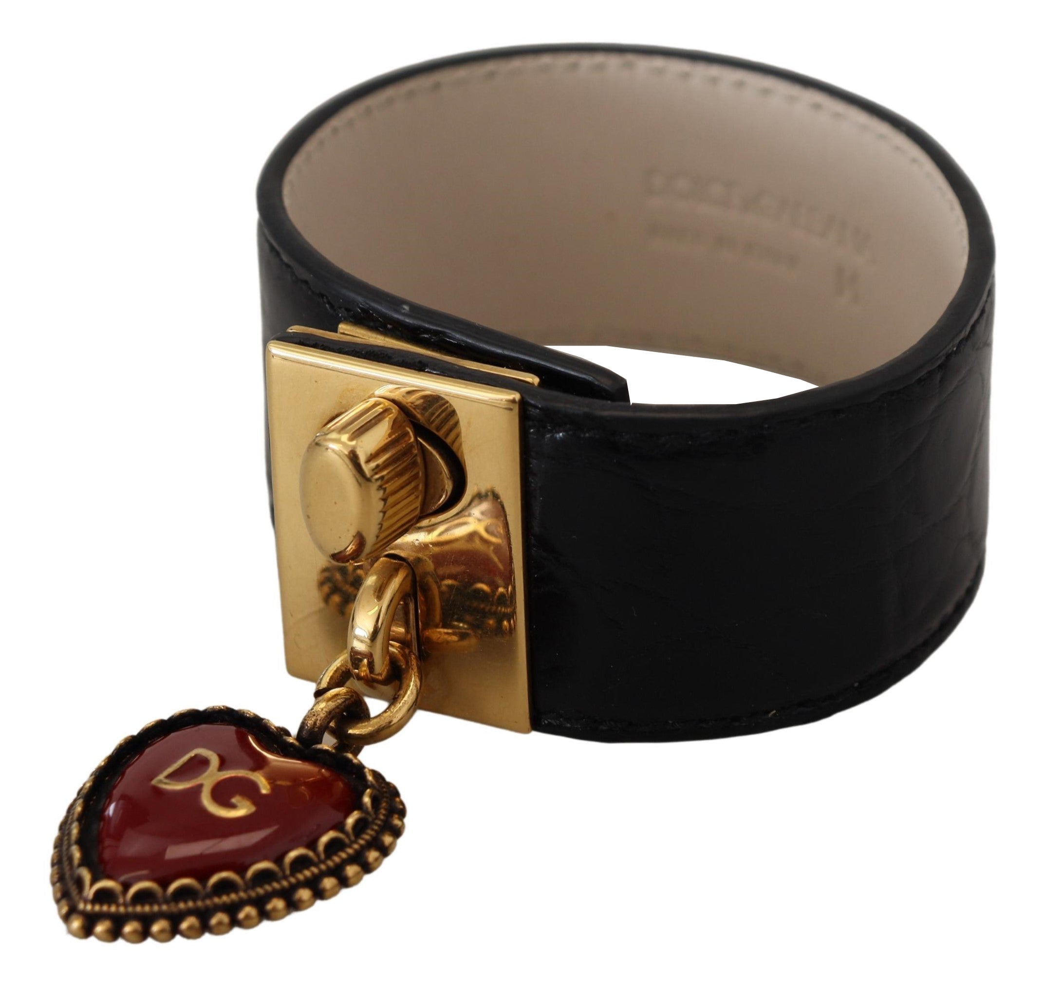 Dolce & Gabbana Elegant Black Leather Gold Detail Bracelet LUNESCAPE