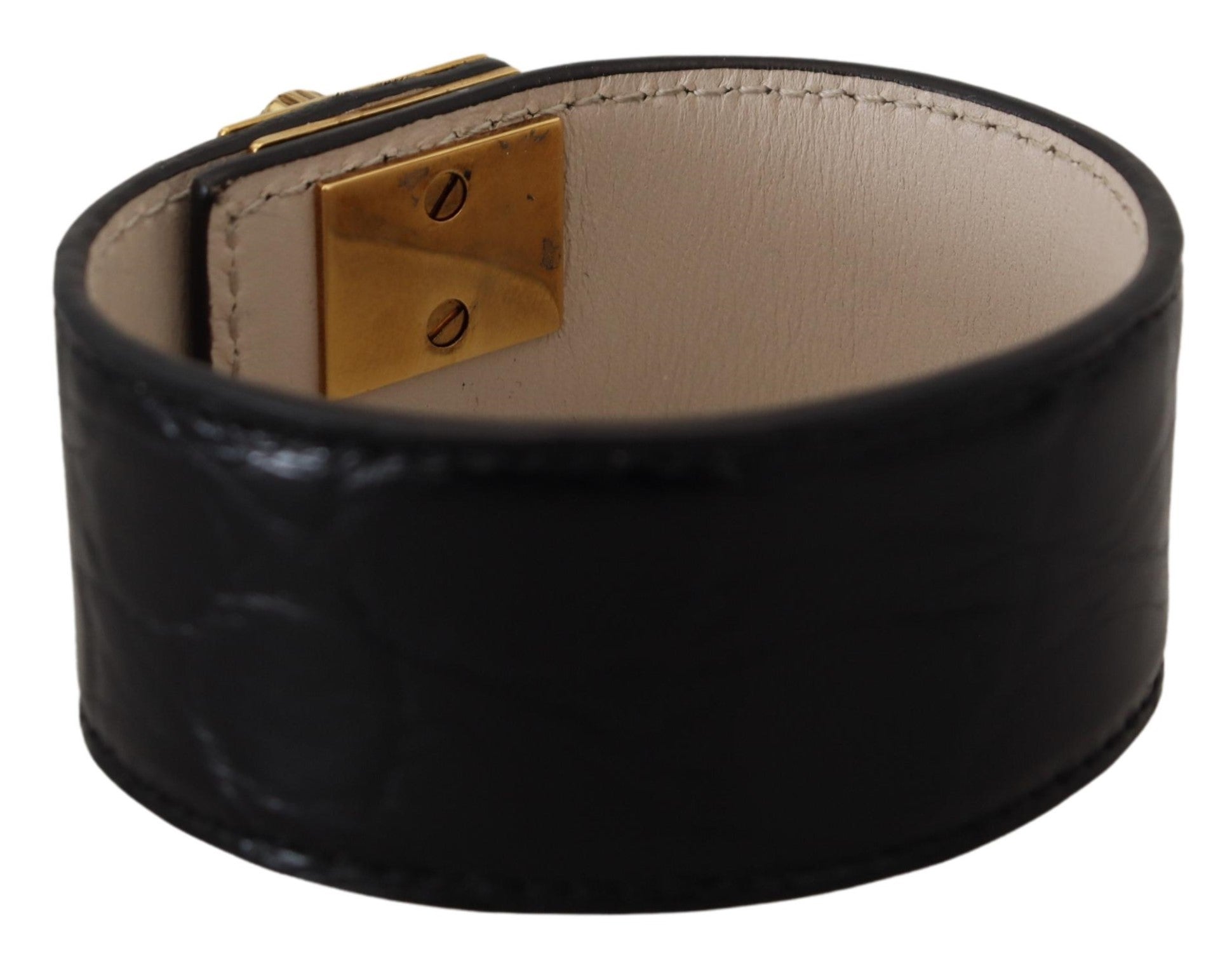 Dolce & Gabbana Elegant Black Leather Gold Detail Bracelet LUNESCAPE
