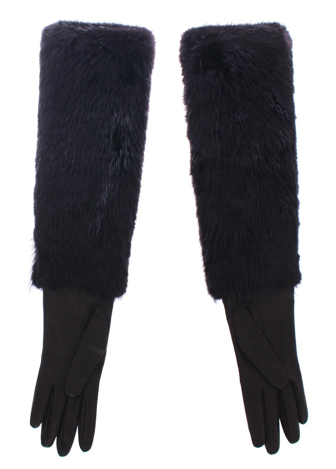 Dolce & Gabbana Black Beaver Fur Lambskin Leather Elbow Gloves LUNESCAPE
