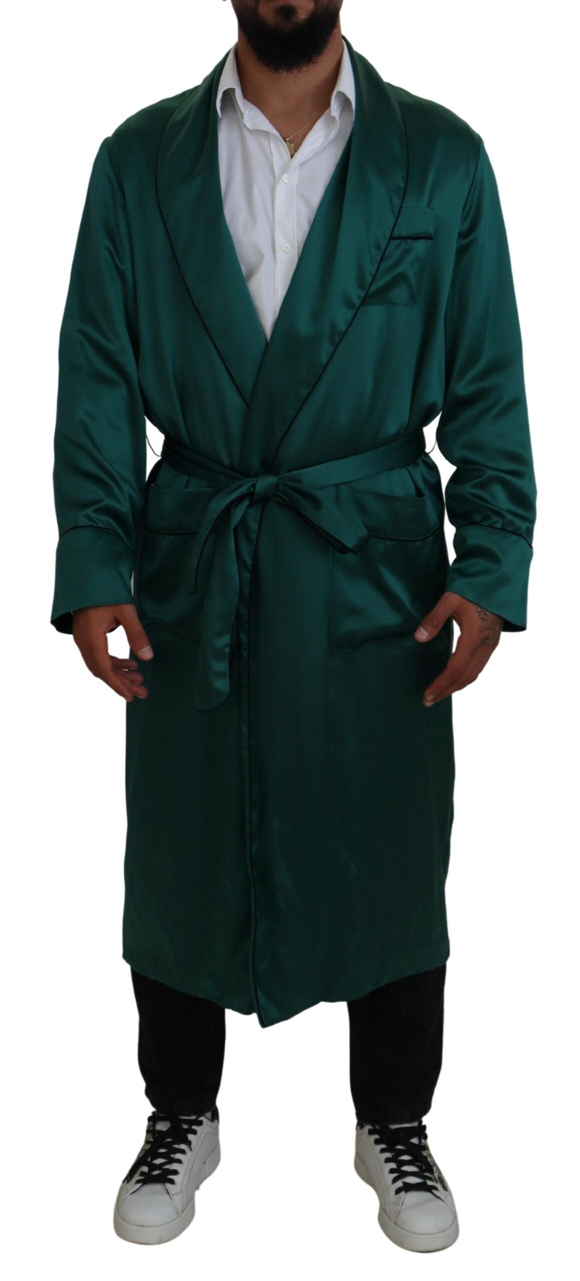 Dolce & Gabbana Elegant Silk Robe in Lush Green LUNESCAPE