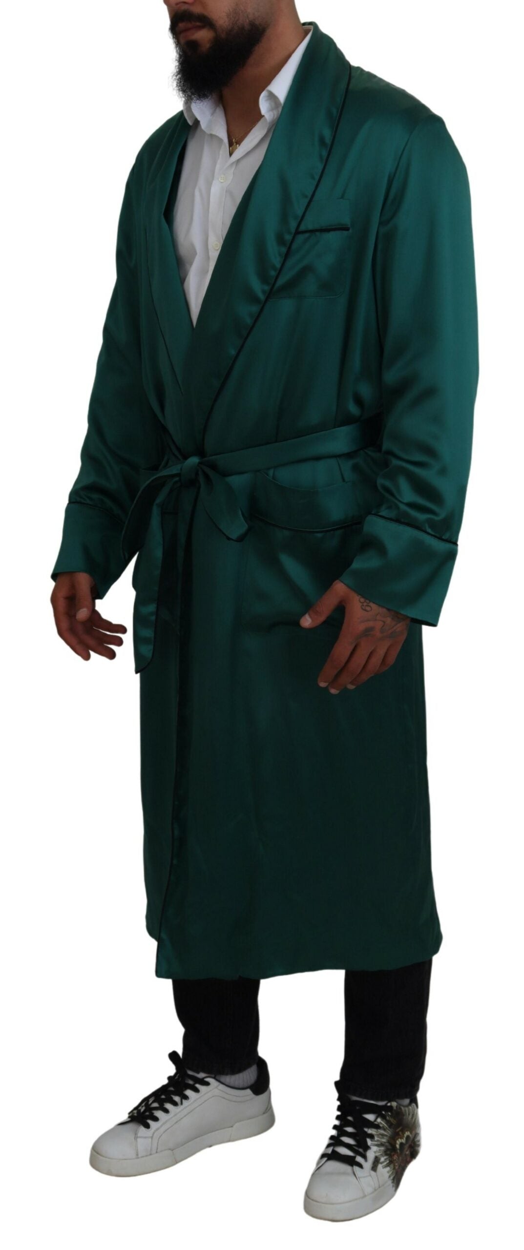 Dolce & Gabbana Elegant Silk Robe in Lush Green LUNESCAPE