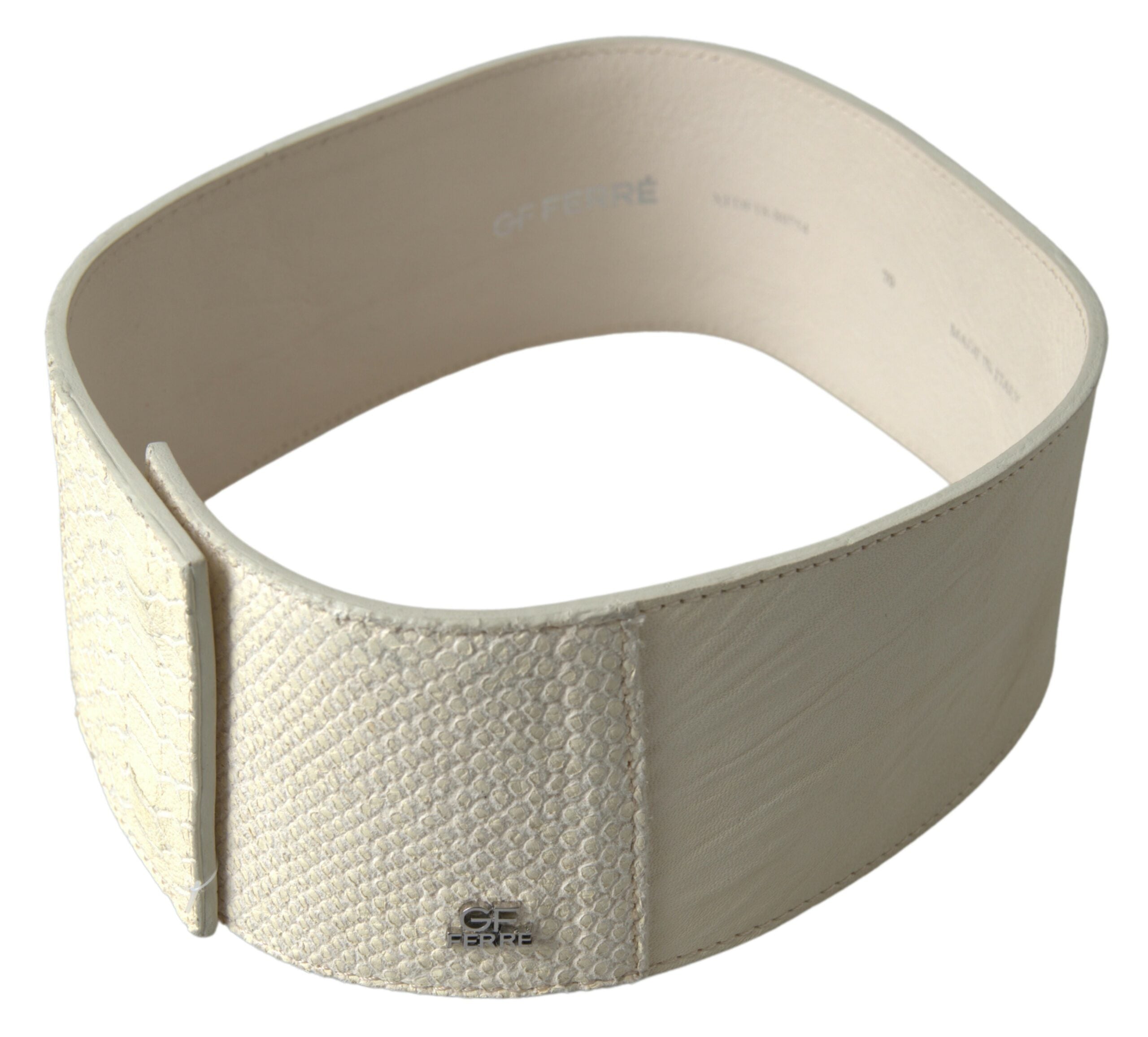 GF Ferre Off White Waxed Cotton Wide Fashion Waistband Belt
