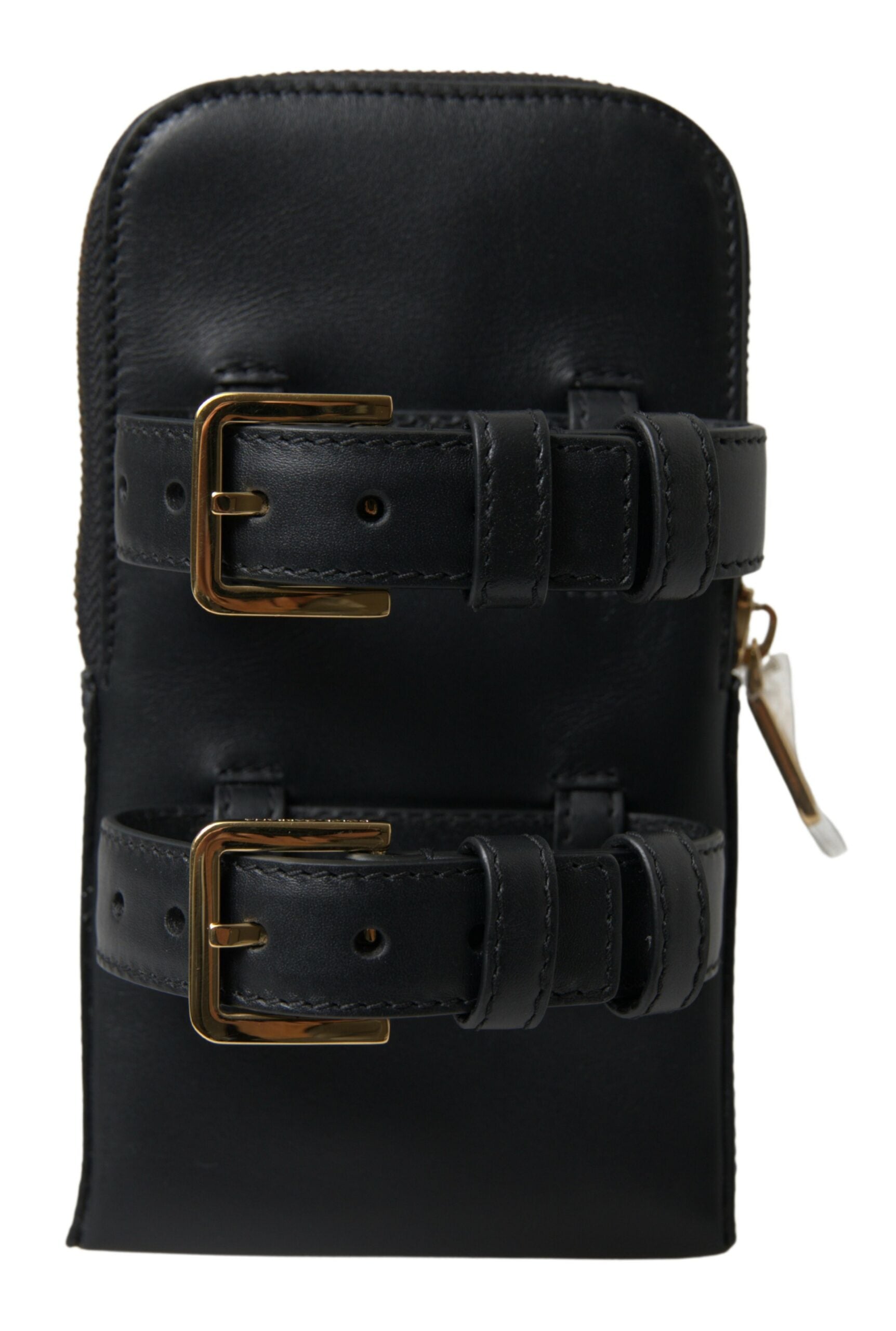 Dolce & Gabbana Black Leather Men Purse Double Belt Strap Bracelet Bag LUNESCAPE