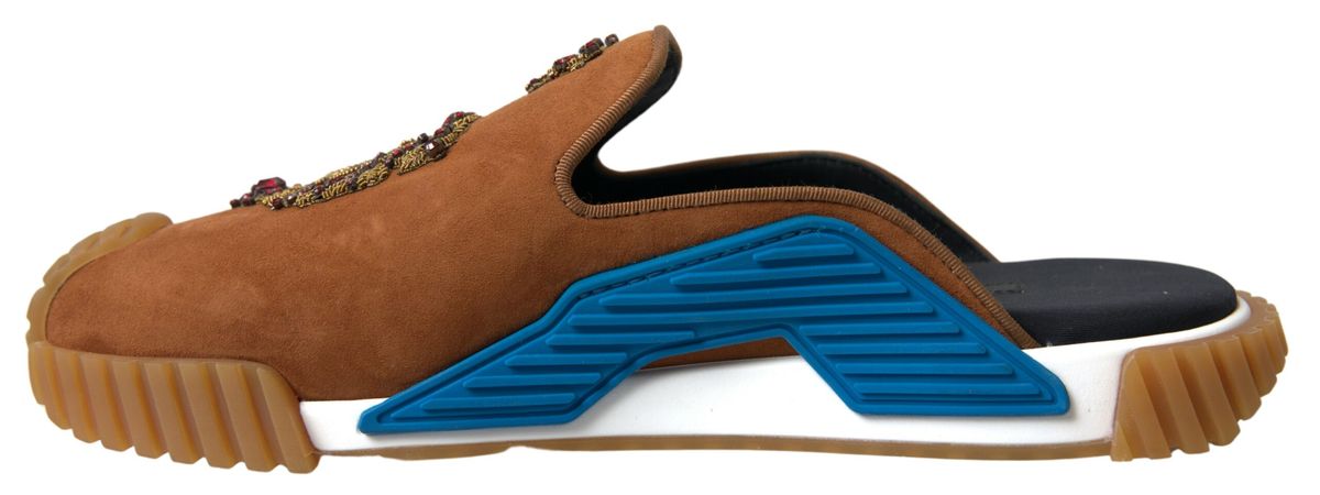 Dolce & Gabbana Brown Suede Crown Logo NS1 Mules