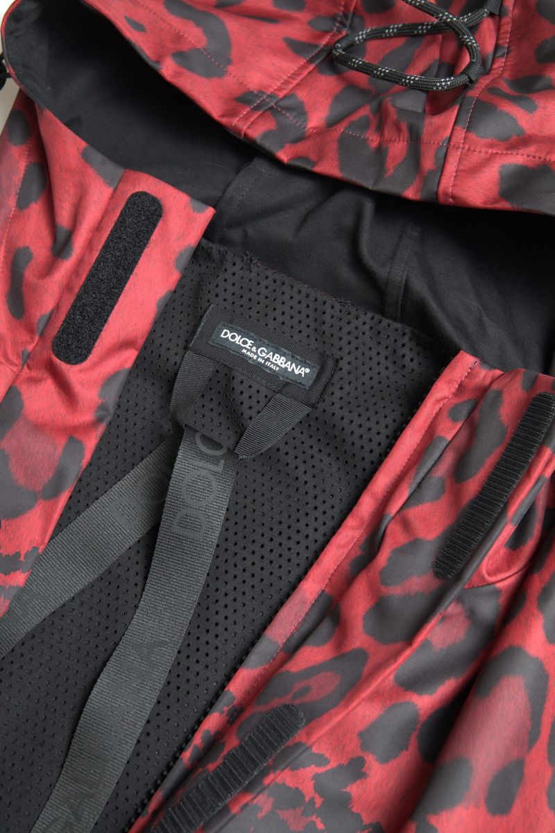 Dolce & Gabbana Red Leopard Hooded Rain Coat