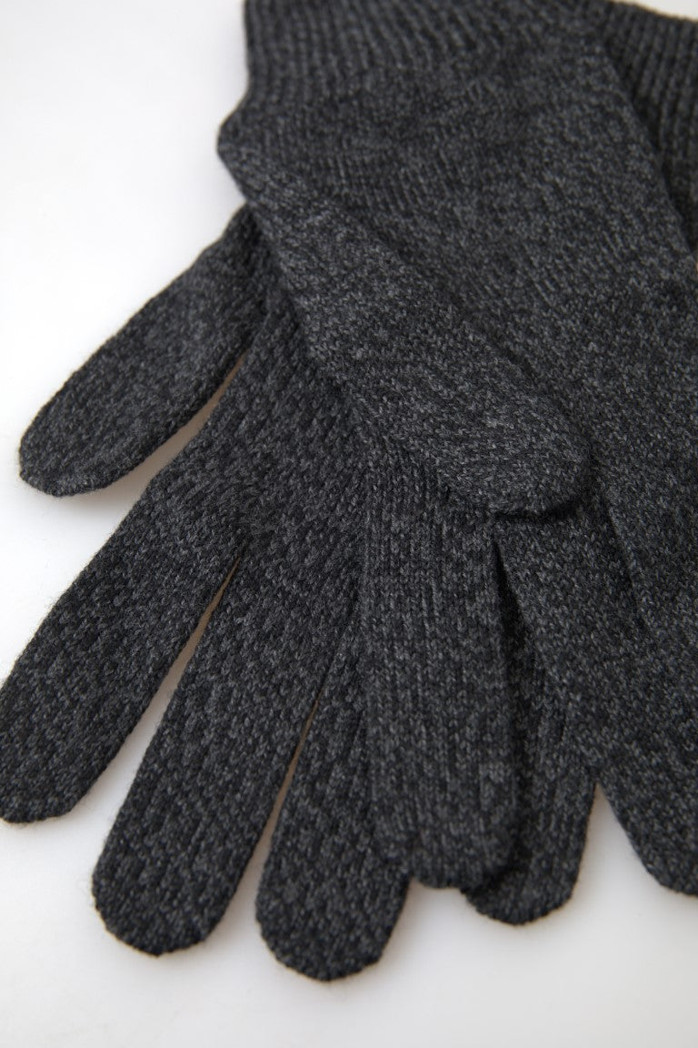 Dolce & Gabbana Gray Virgin Wool Knit Hands Mitten Men Gloves LUNESCAPE