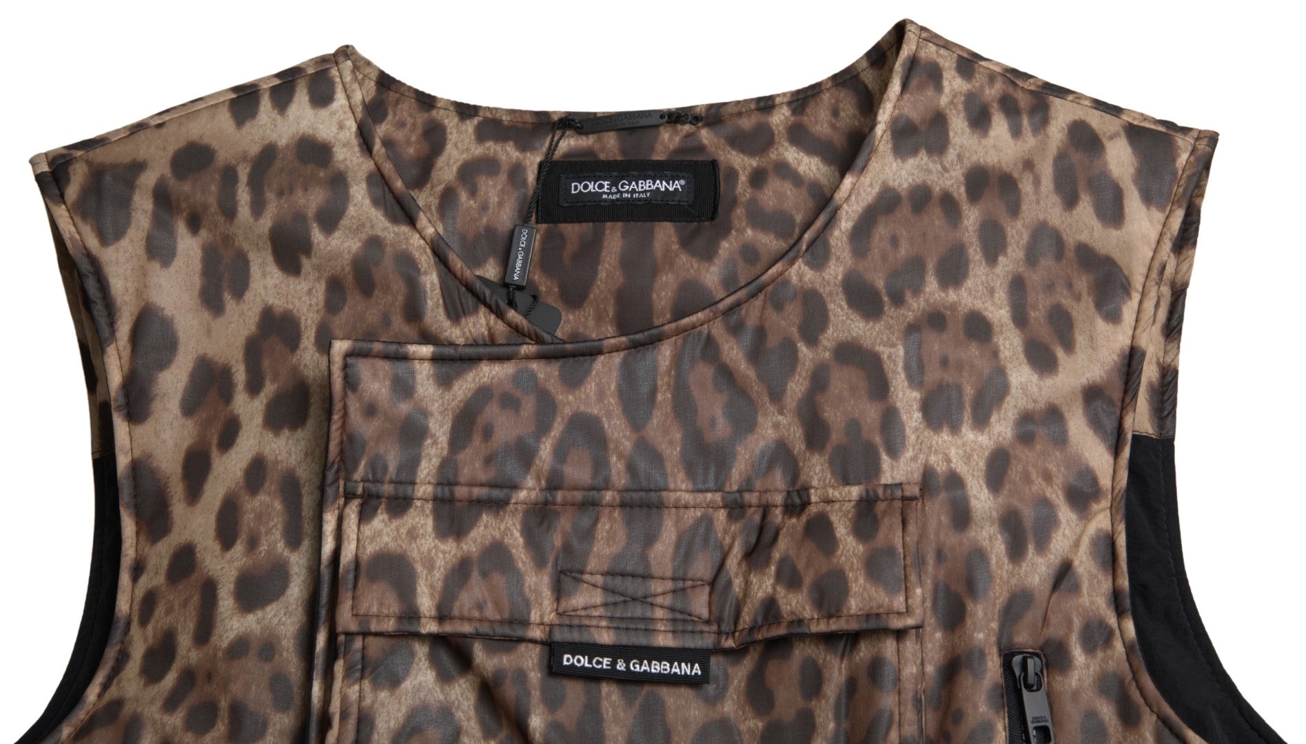 Dolce & Gabbana Brown Leopard Silk Cargo Vest