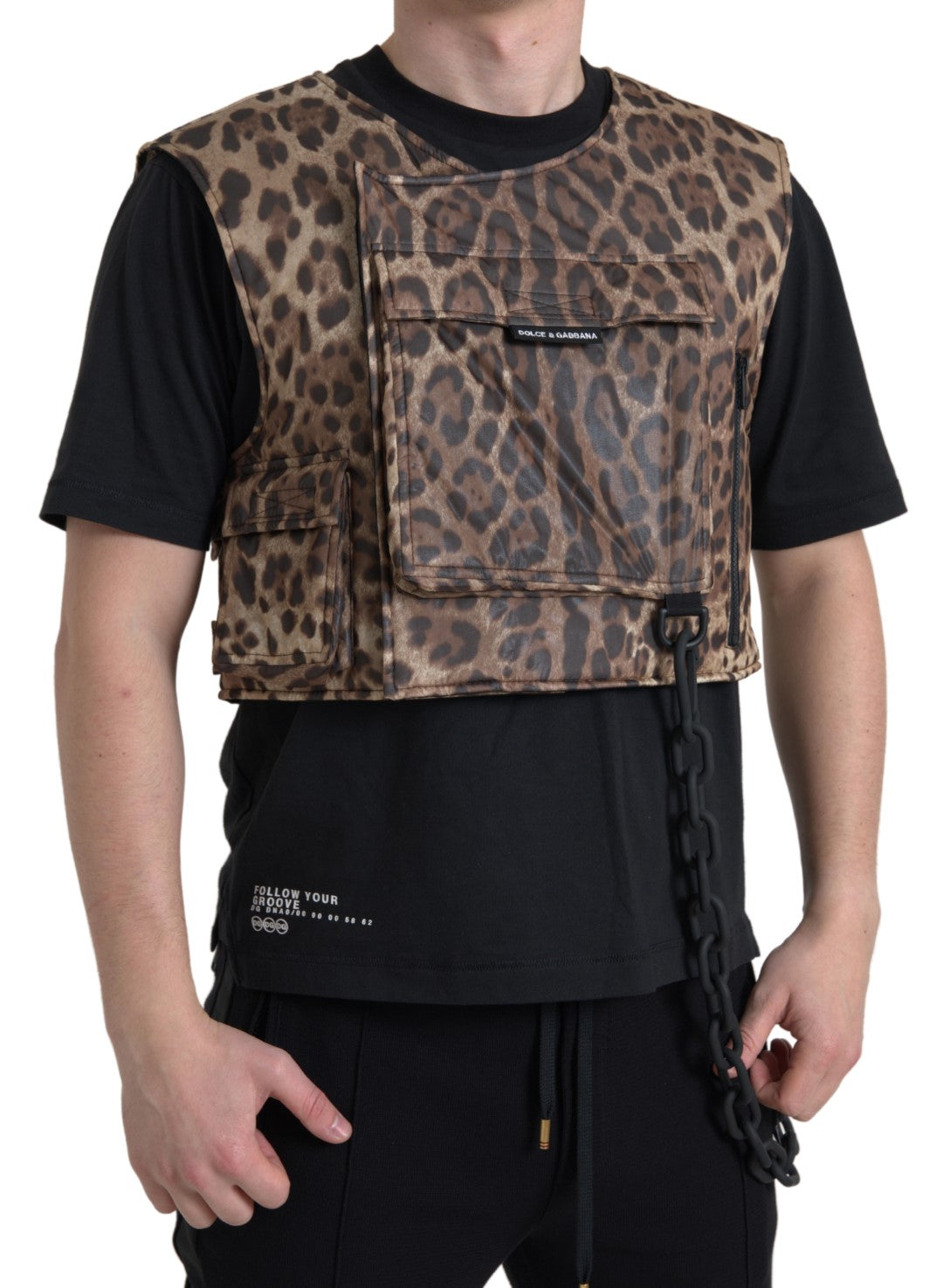 Dolce & Gabbana Brown Leopard Silk Cargo Vest