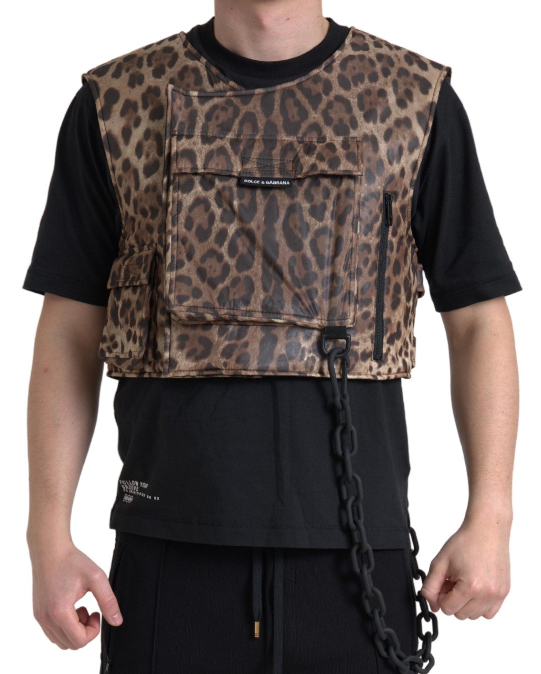 Dolce & Gabbana Brown Leopard Silk Cargo Vest