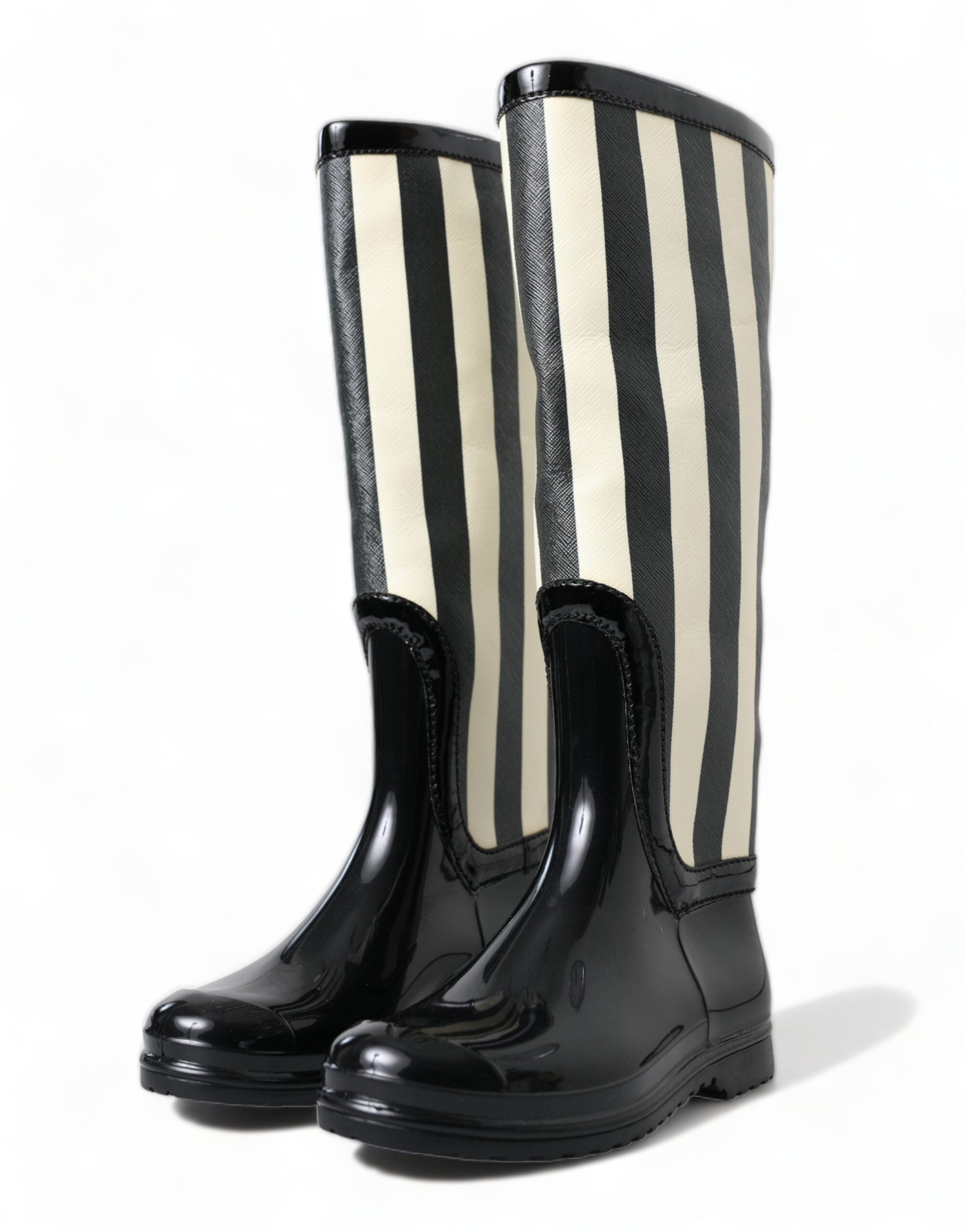 Dolce & Gabbana Black and White Striped Knee High Boots LUNESCAPE