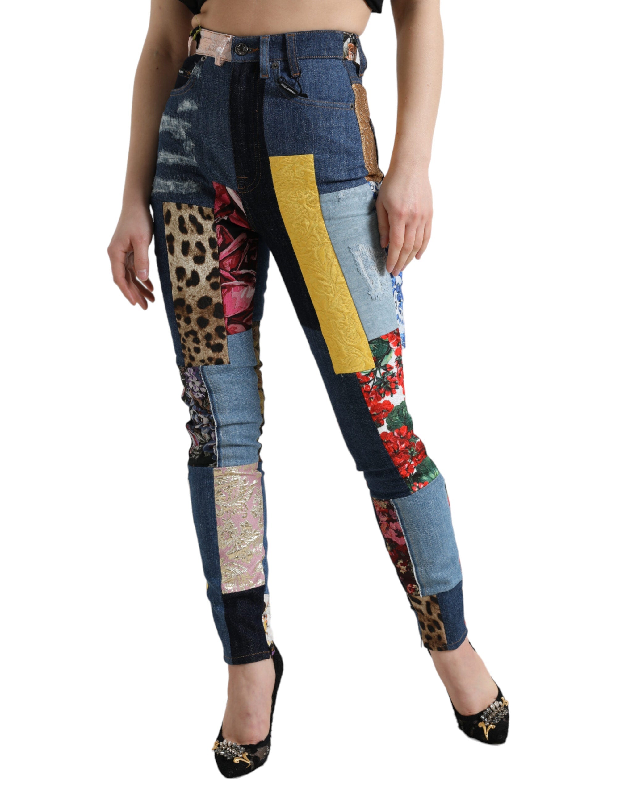 Dolce & Gabbana Multicolor Patchwork GRACE Skinny Denim Jeans LUNESCAPE