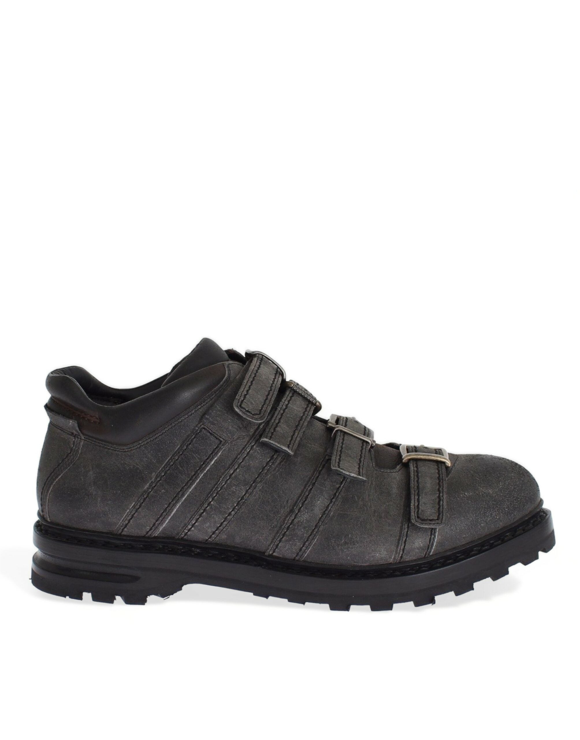 Dolce & Gabbana Gray Leather Ankle Strap Shoes Boots LUNESCAPE