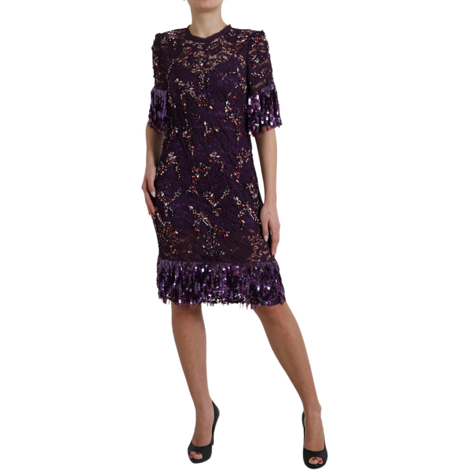 Dolce & Gabbana Purple floral lace crystal embedded dress LUNESCAPE