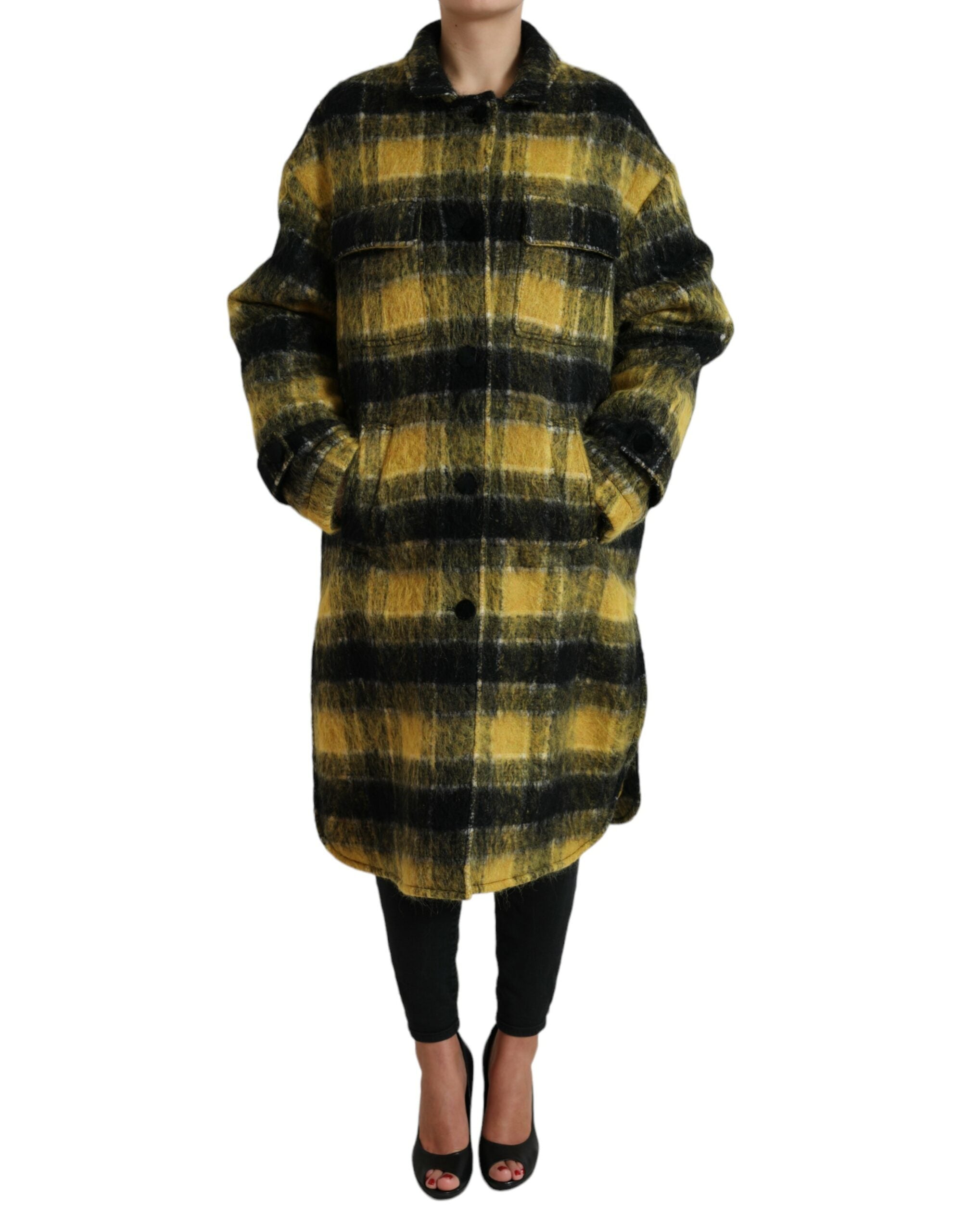 Dolce & Gabbana Yellow Plaid Long Sleeve Casual Coat Jacket LUNESCAPE