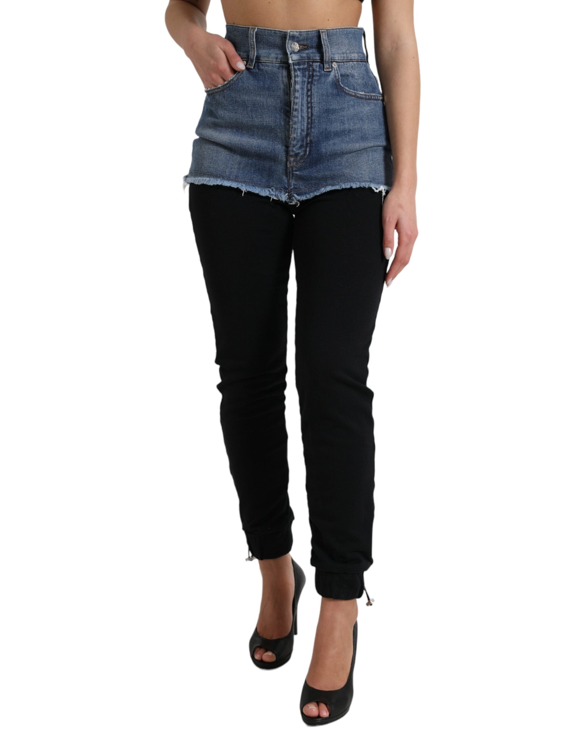 Dolce & Gabbana Chic High Waist Skinny Pants with Denim Shorts LUNESCAPE