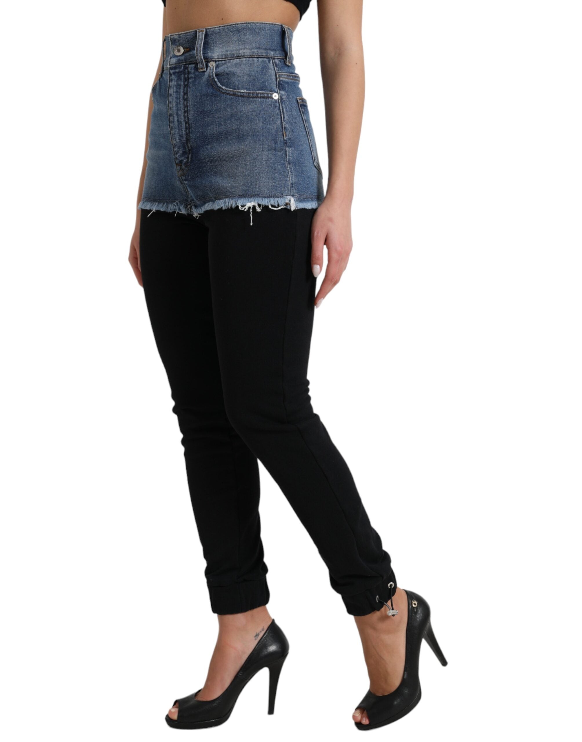 Dolce & Gabbana Chic High Waist Skinny Pants with Denim Shorts LUNESCAPE