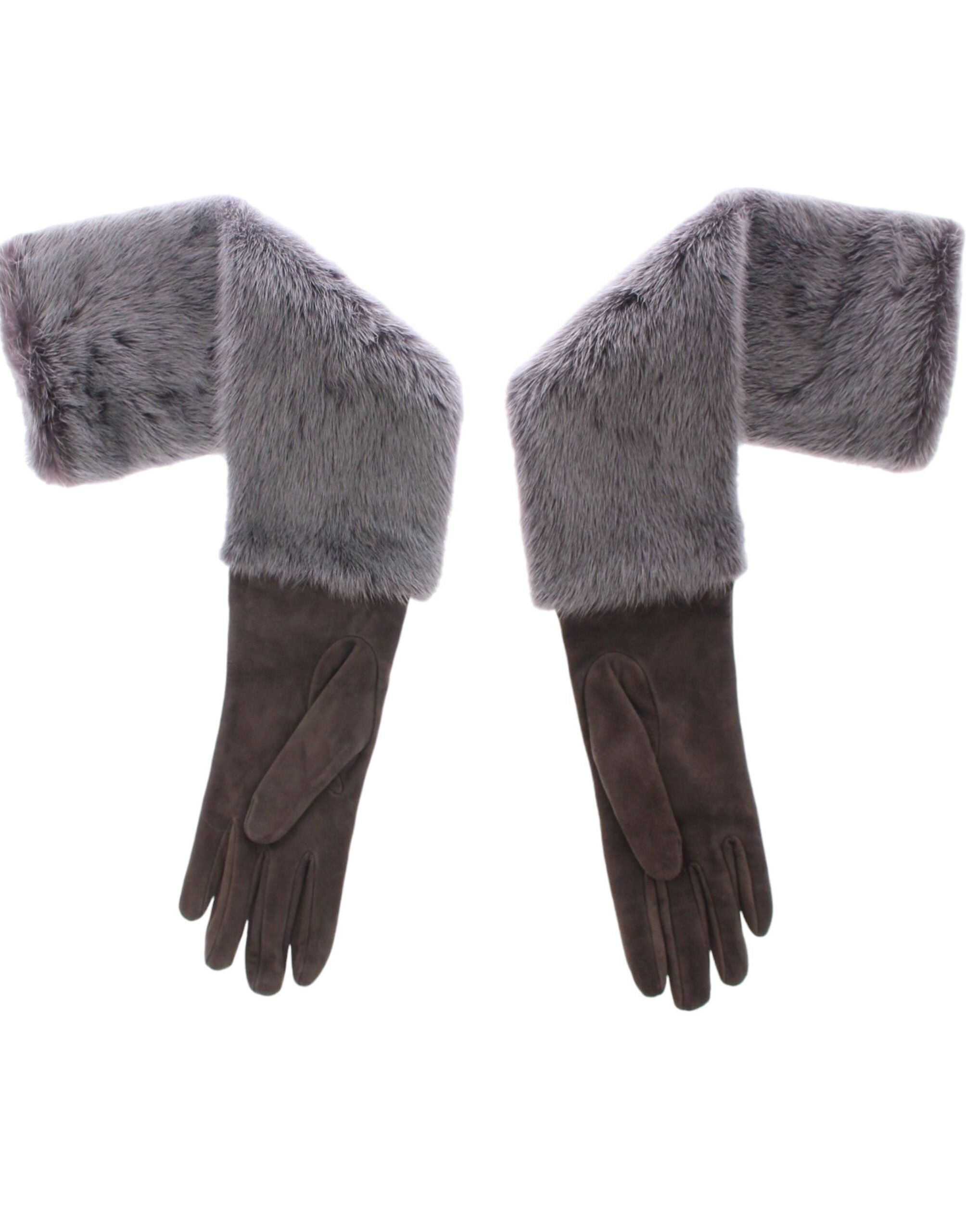 Dolce & Gabbana Gray Mink Fur Lambskin Suede Leather Gloves LUNESCAPE