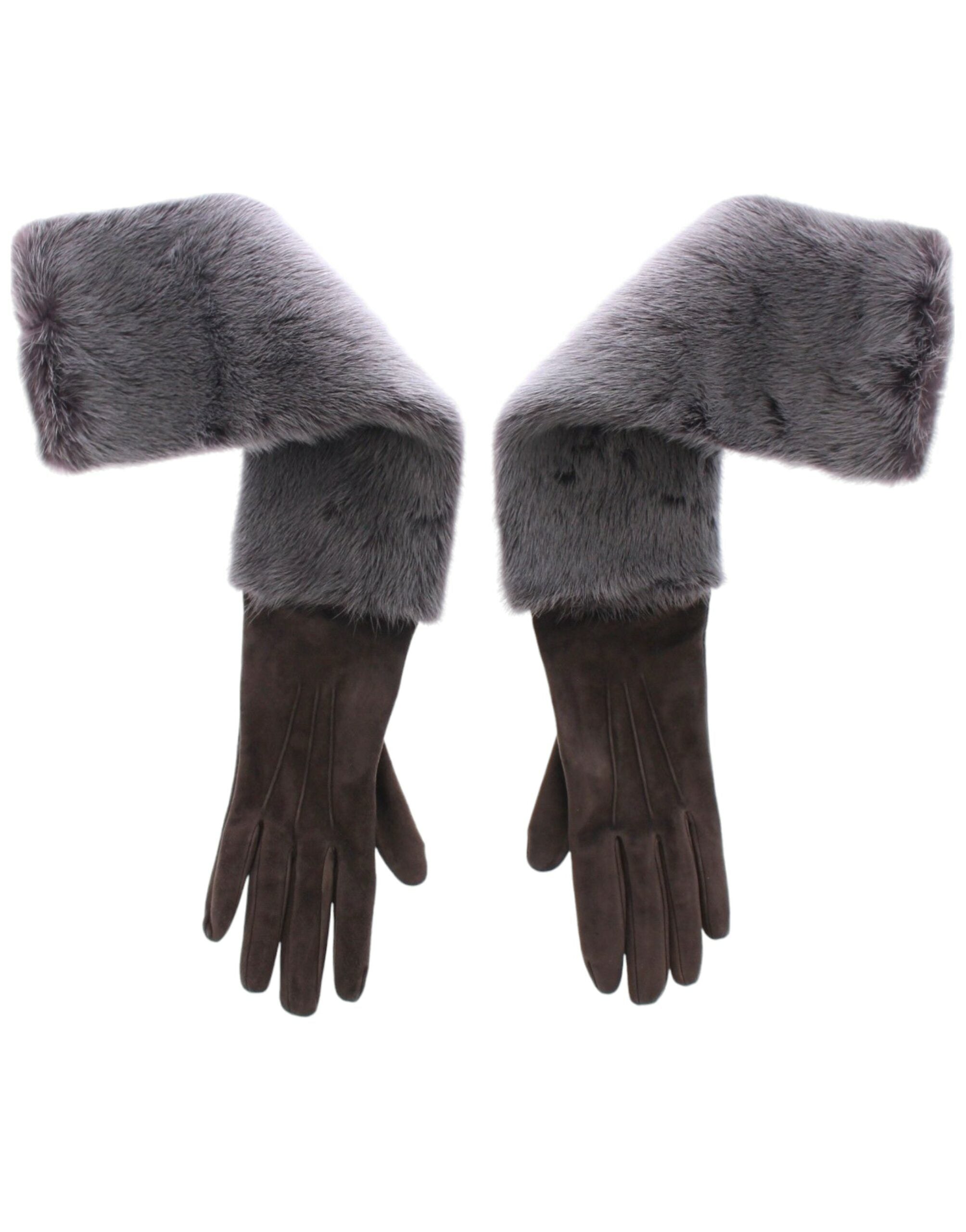 Dolce & Gabbana Gray Mink Fur Lambskin Suede Leather Gloves LUNESCAPE