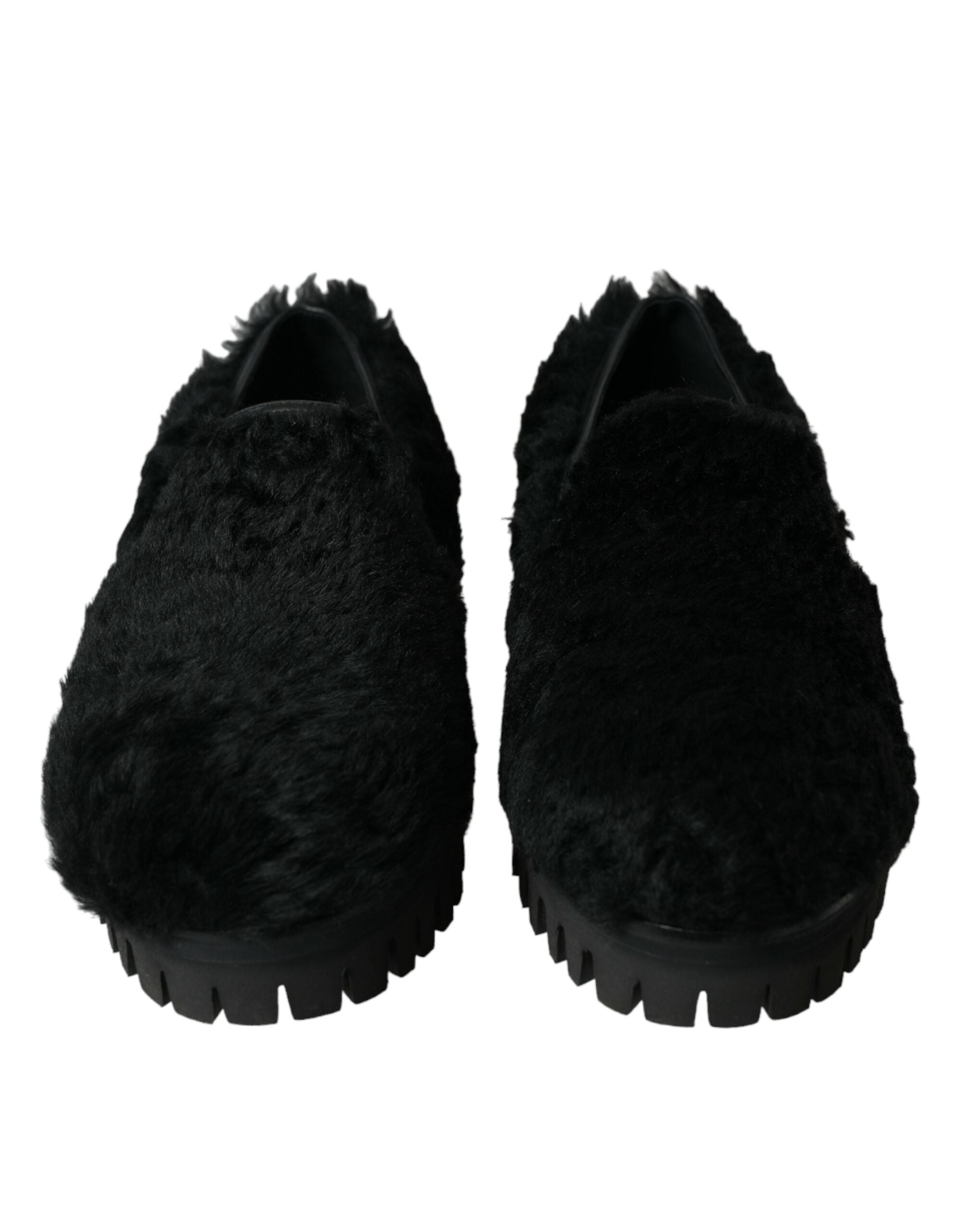 Dolce & Gabbana Black Fur Leather Slippers Dress Shoes LUNESCAPE