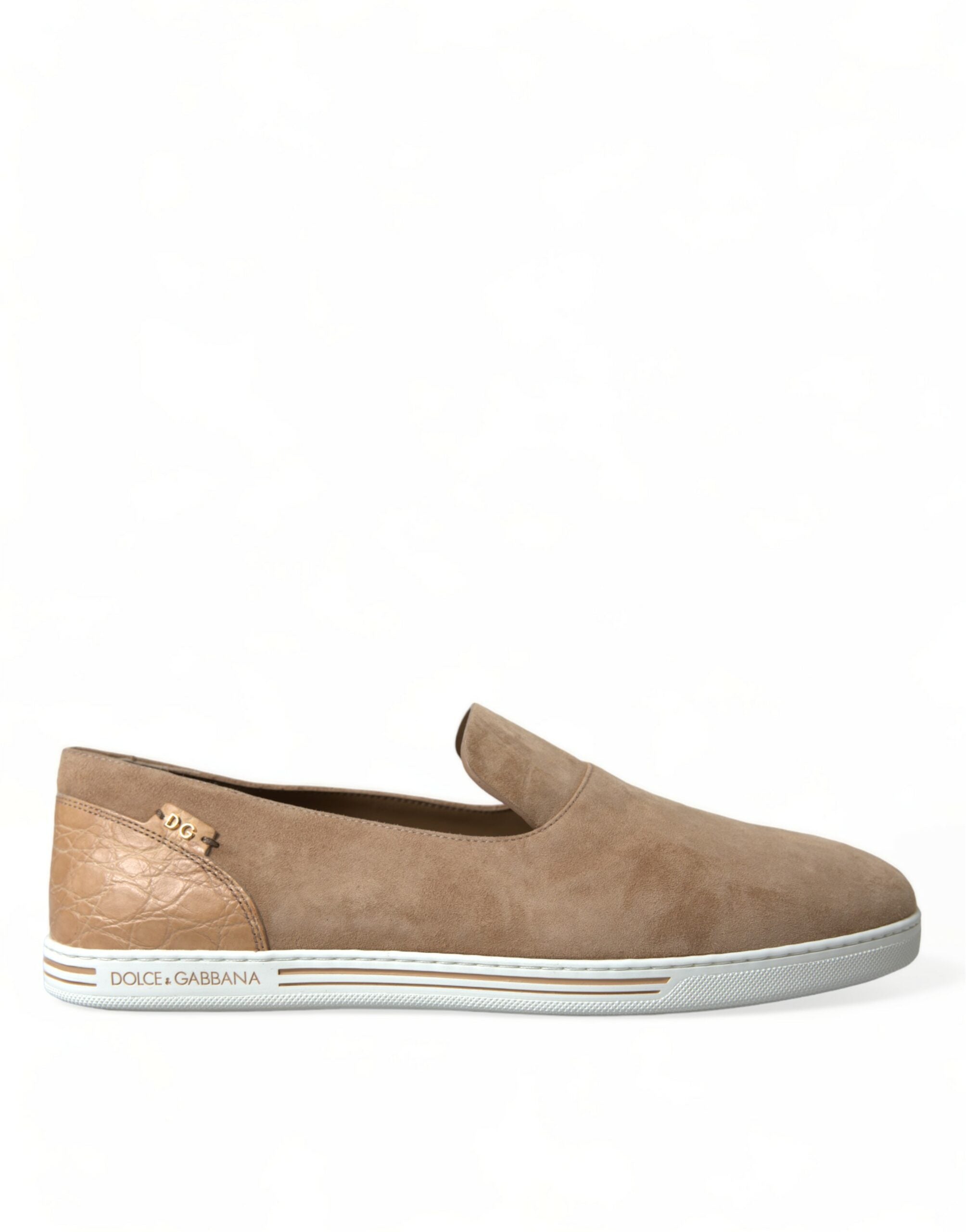 Dolce & Gabbana Beige Suede Caiman Men Loafers Slippers Shoes LUNESCAPE