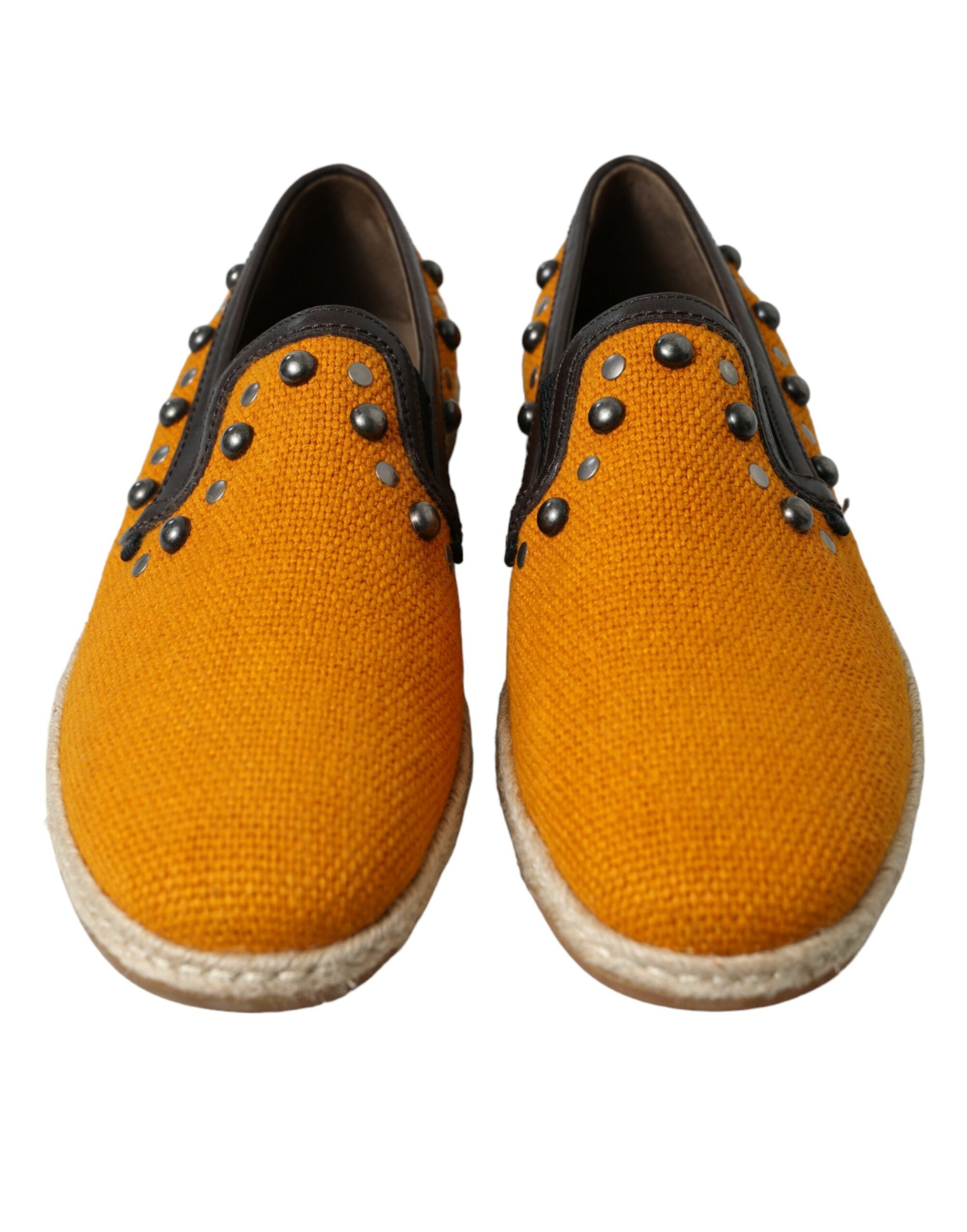 Dolce & Gabbana Orange Linen Leather Studded Loafers Shoes LUNESCAPE