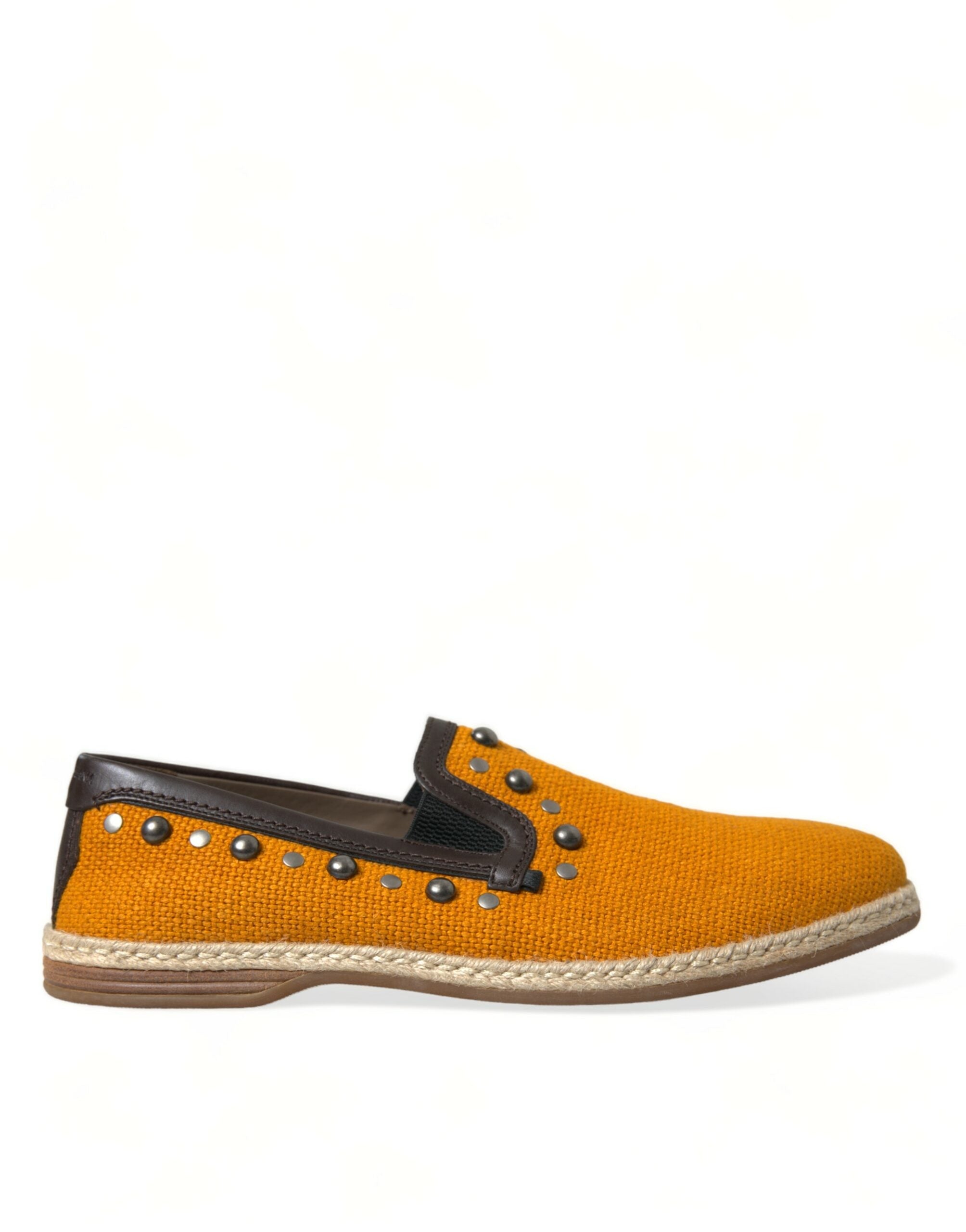 Dolce & Gabbana Orange Linen Leather Studded Loafers Shoes LUNESCAPE