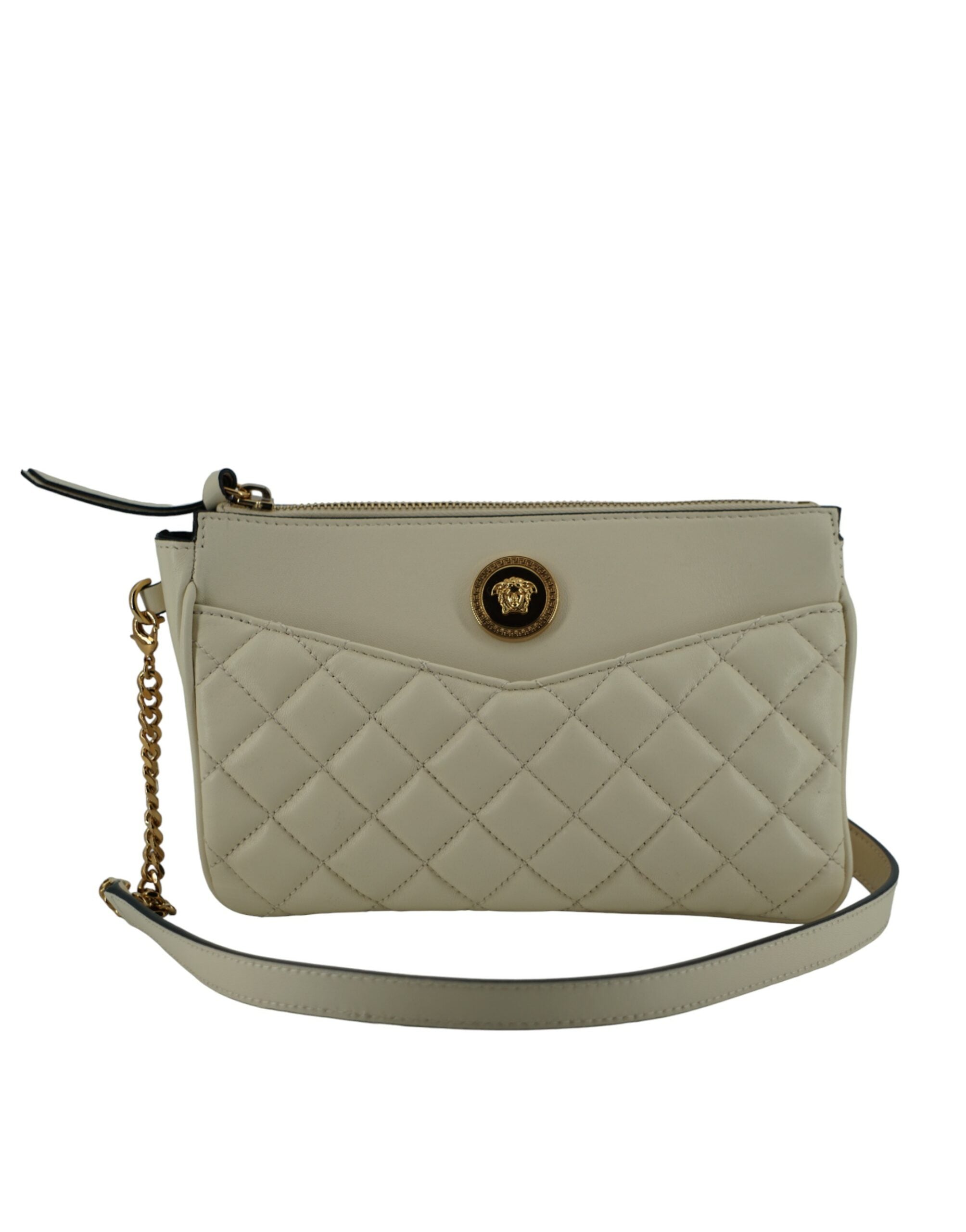 Versace Elegant White Lamb Leather Crossbody Pouch LUNESCAPE