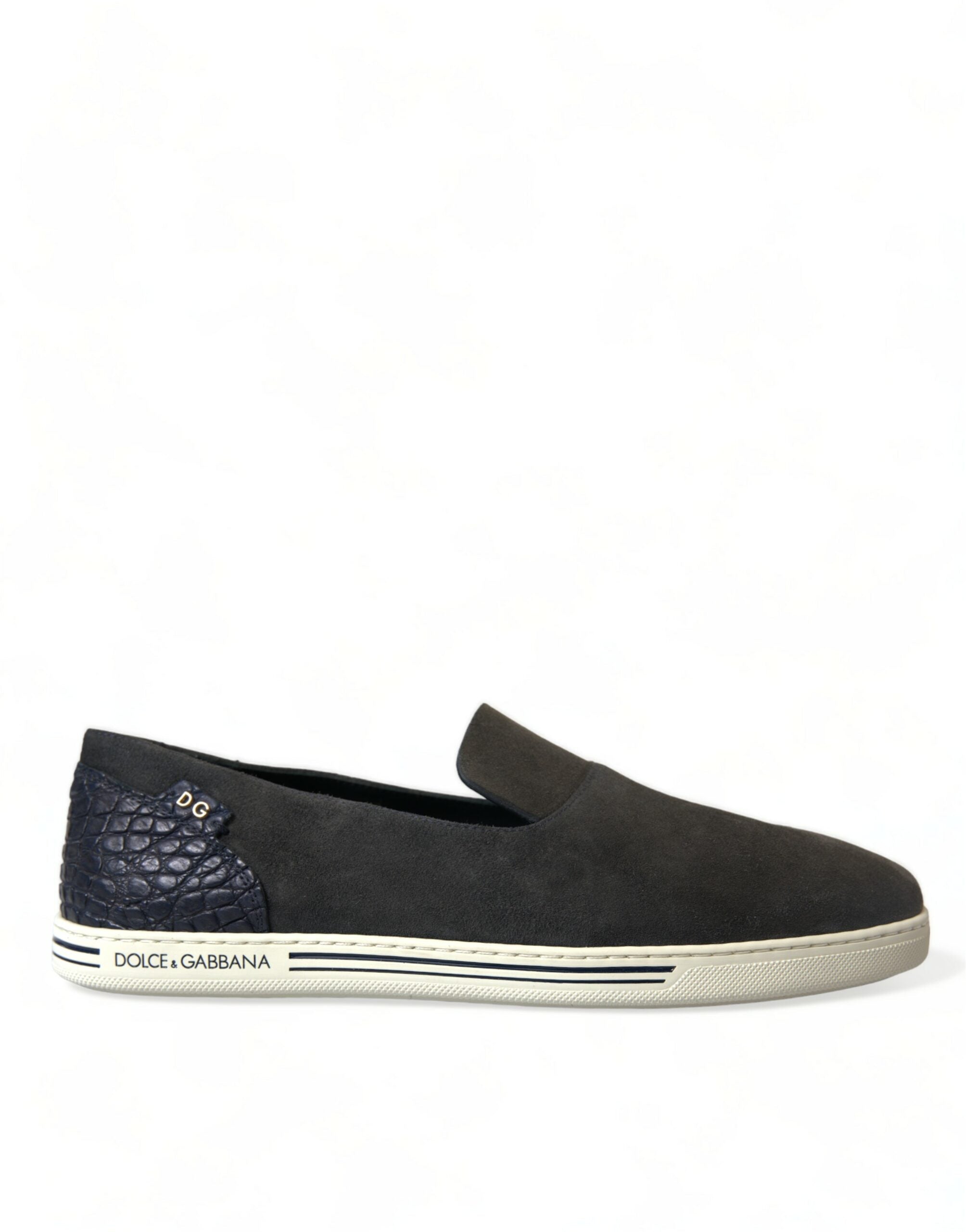 Dolce & Gabbana Elegant Blue Suede & Crocodile Slippers LUNESCAPE