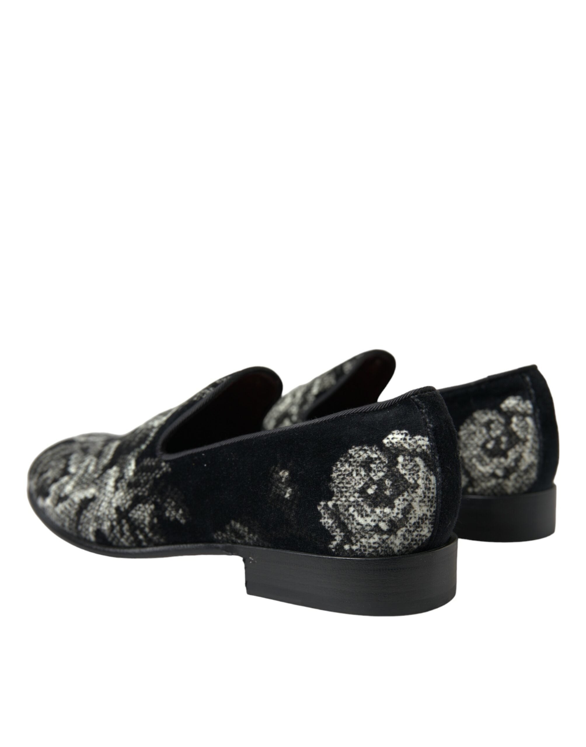 Dolce & Gabbana Black Floral Slippers Men Loafers