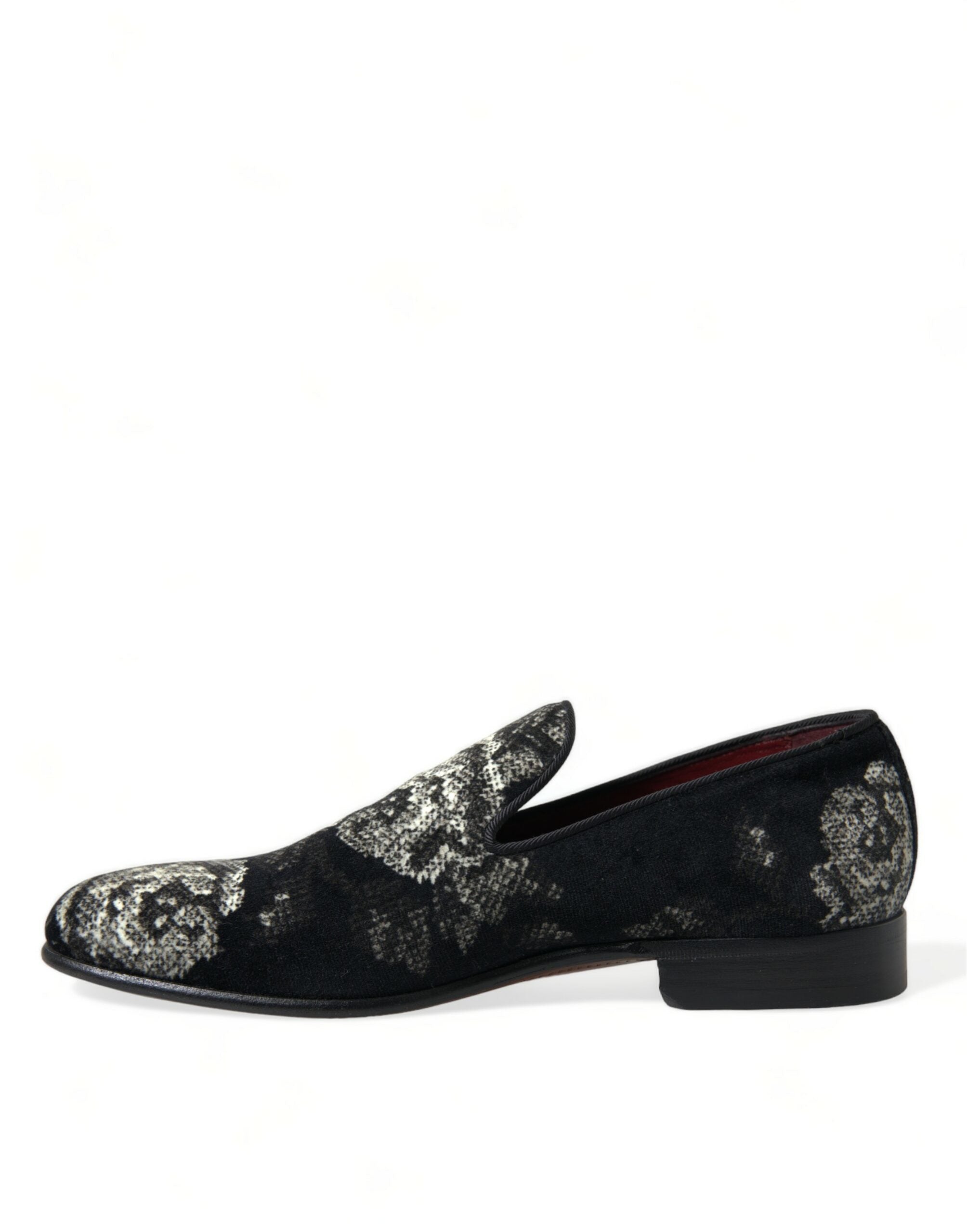 Dolce & Gabbana Black Floral Slippers Men Loafers