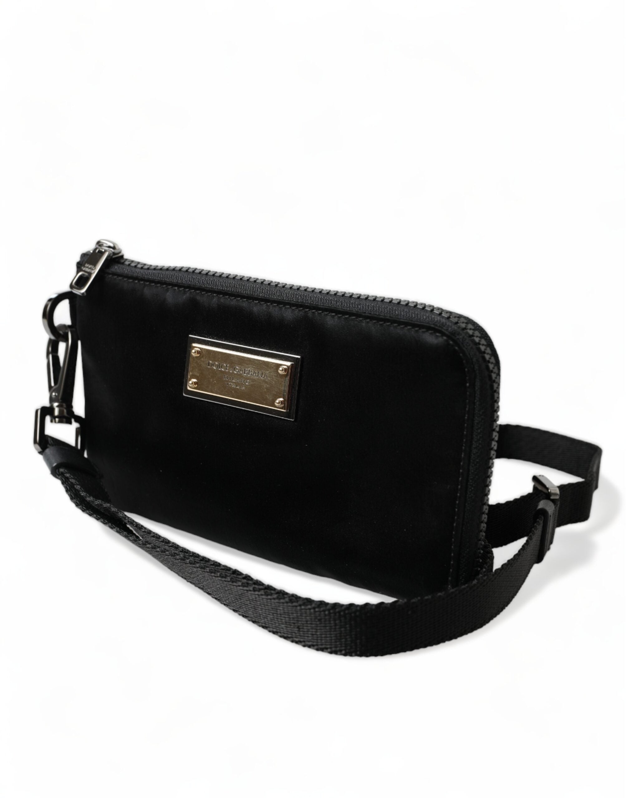 Dolce & Gabbana Elegant Black Nylon & Leather Pouch LUNESCAPE