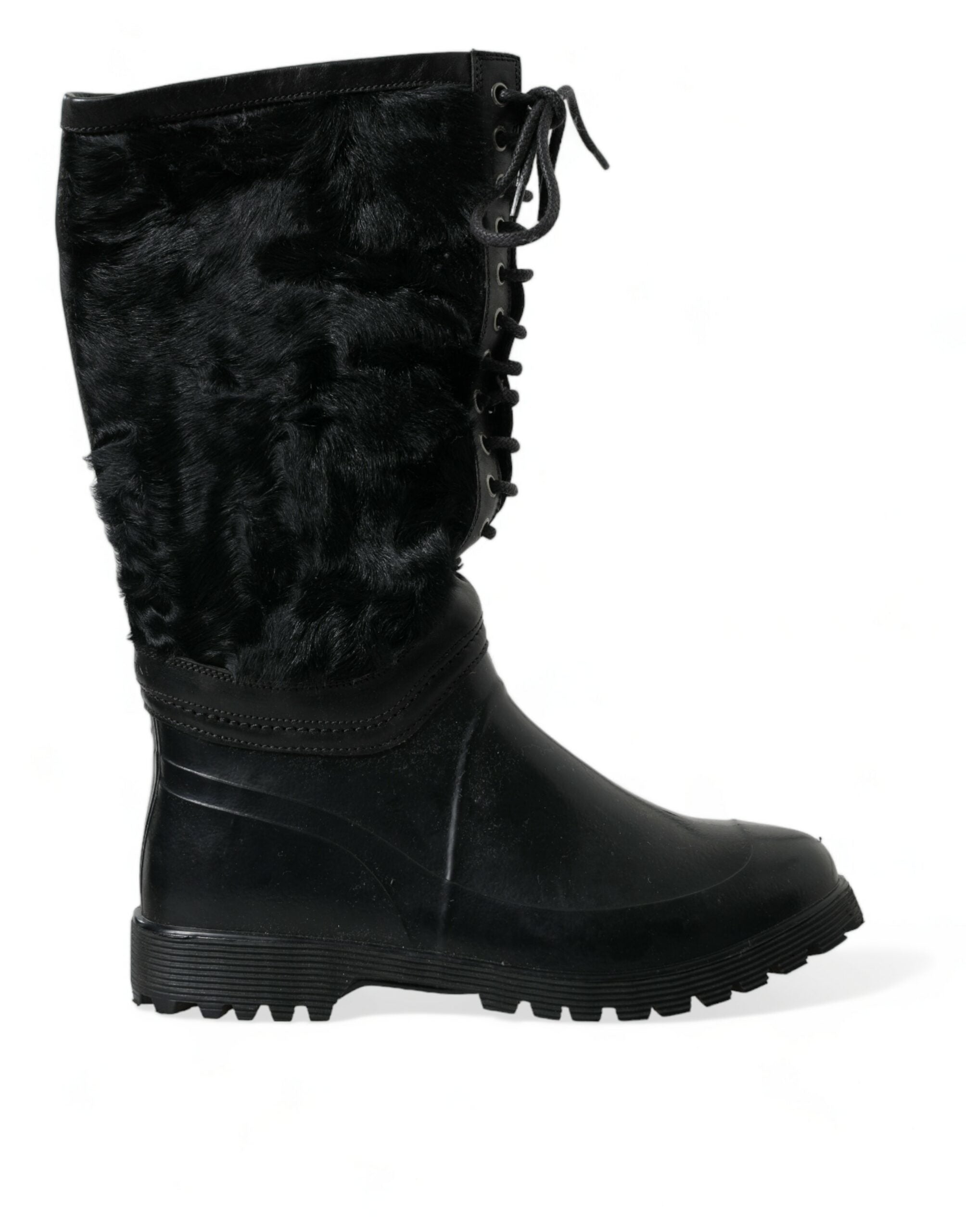 Dolce & Gabbana Sleek Black Shearling Mid Calf Boots LUNESCAPE