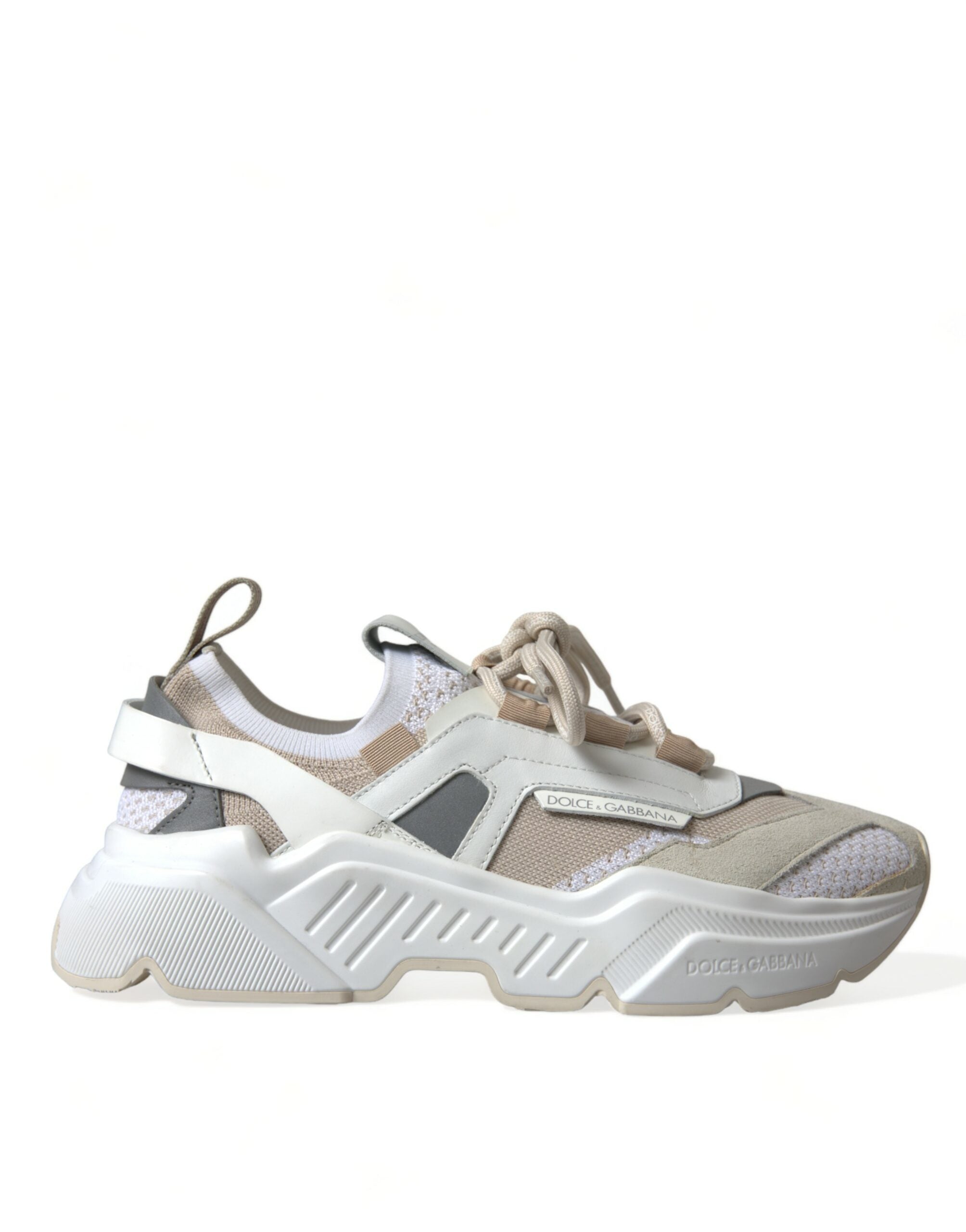 Dolce & Gabbana Beige White Daymaster Low Top Leather Sneakers Shoes LUNESCAPE