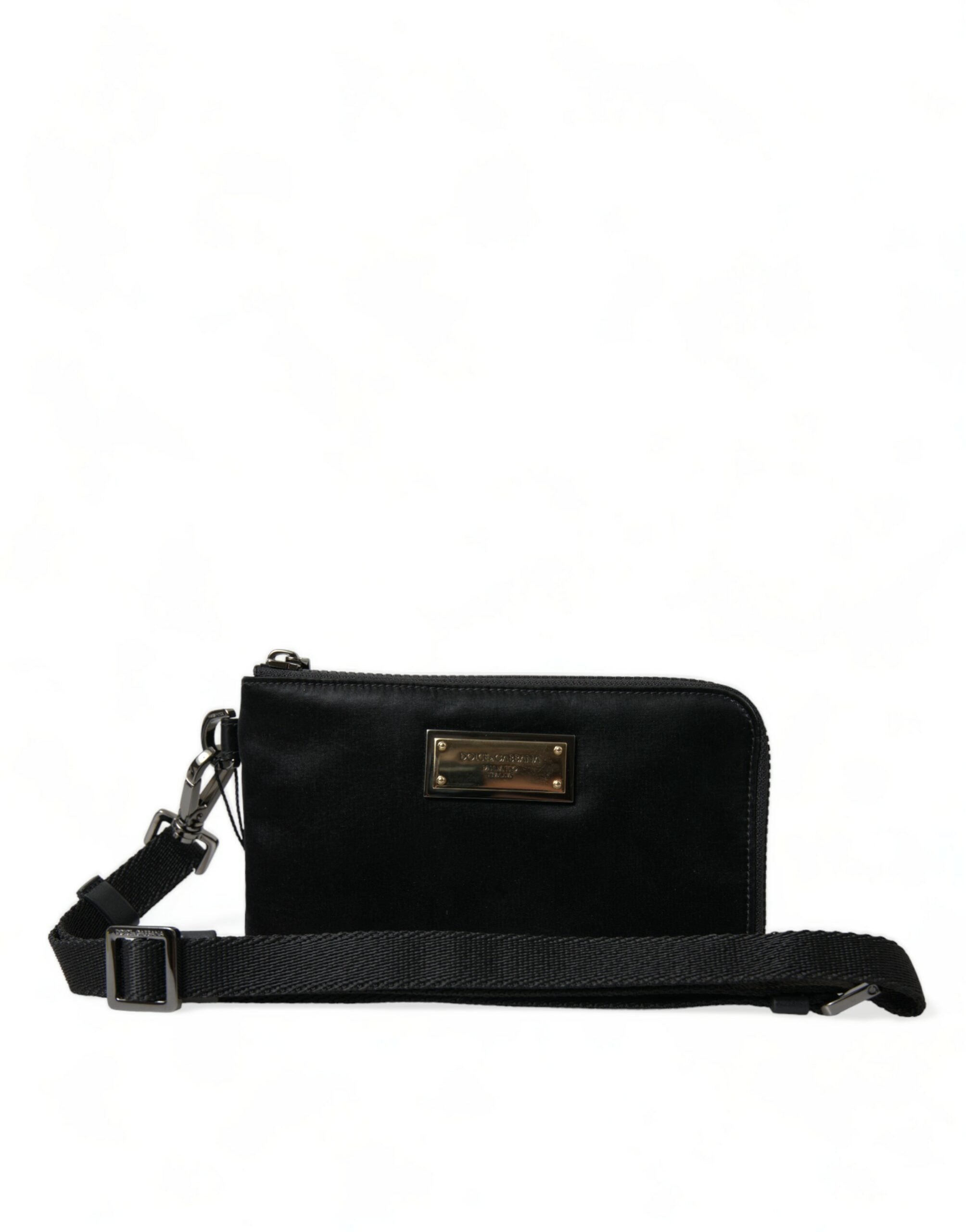 Dolce & Gabbana Elegant Black Nylon Leather Pouch with Silver Details LUNESCAPE