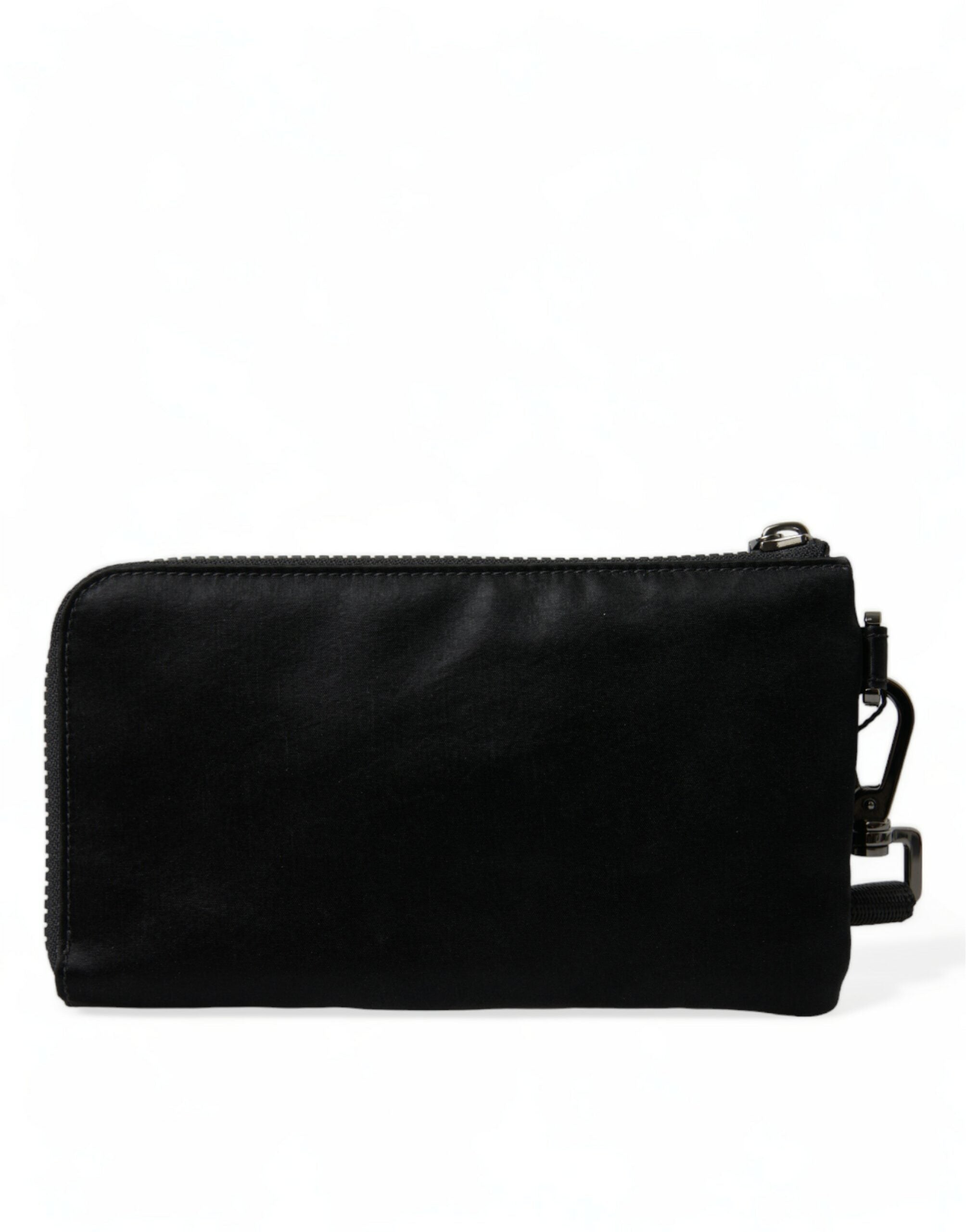 Dolce & Gabbana Elegant Black Nylon Leather Pouch with Silver Details LUNESCAPE