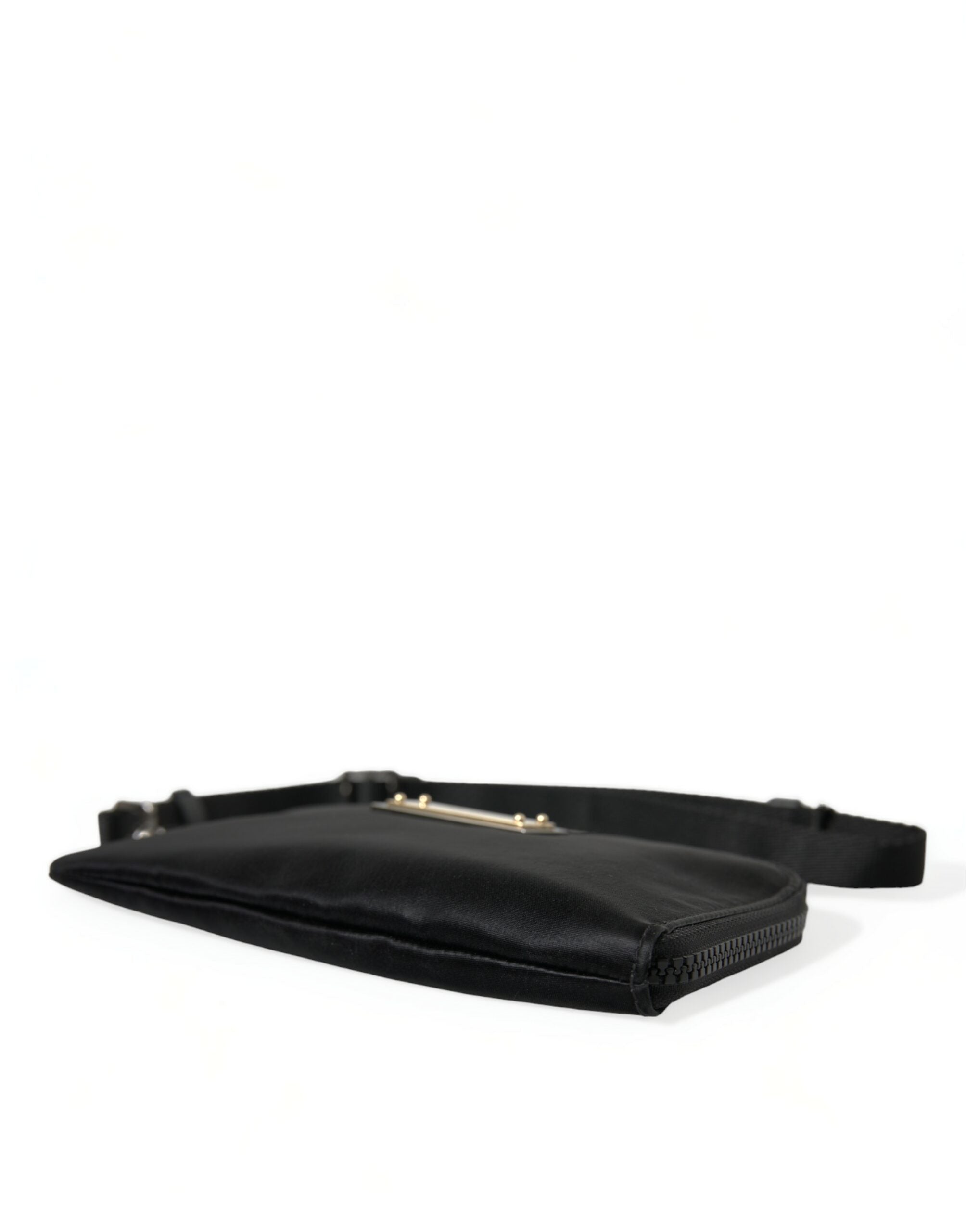 Dolce & Gabbana Elegant Black Nylon Leather Pouch with Silver Details LUNESCAPE
