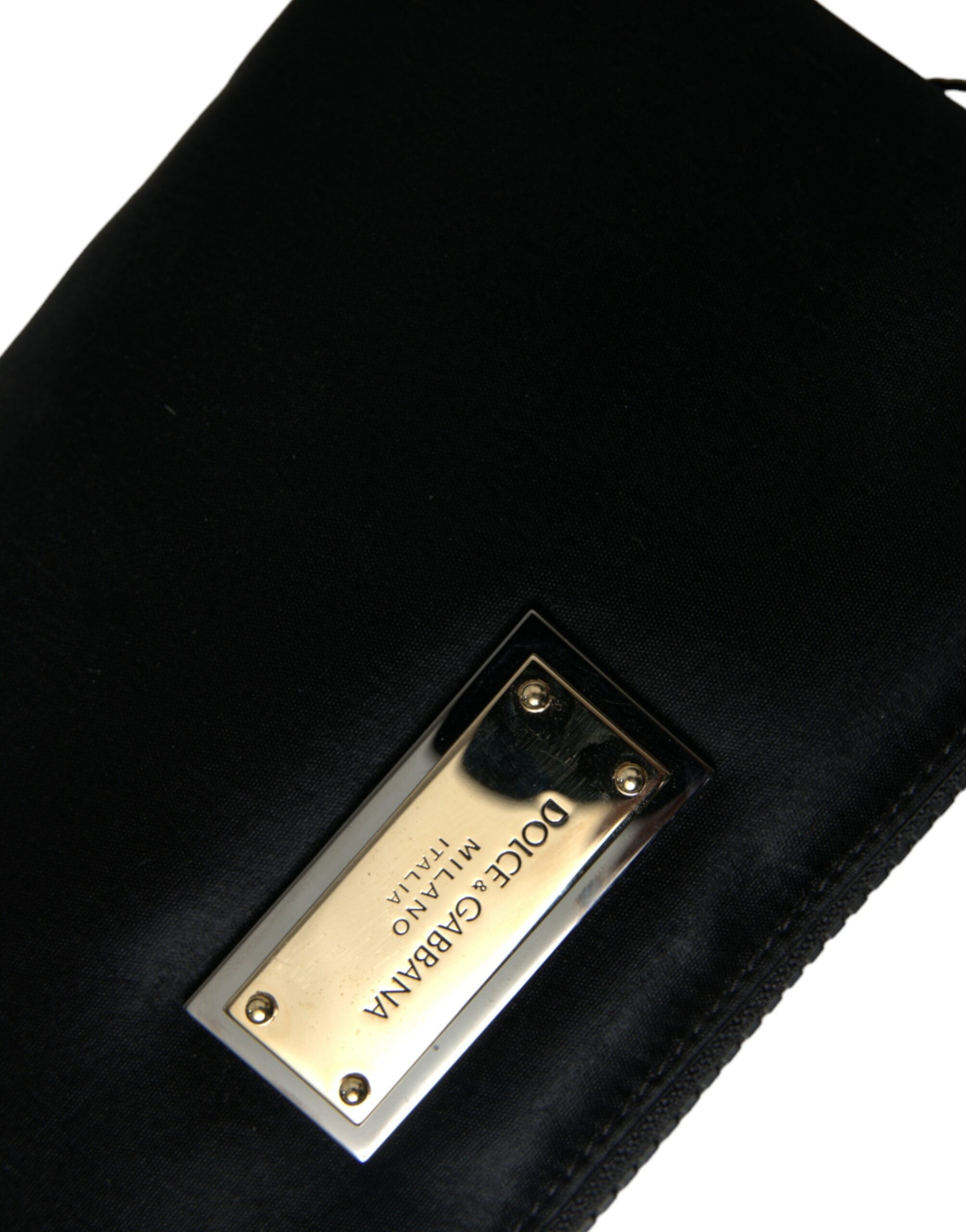 Dolce & Gabbana Elegant Black Nylon Leather Pouch with Silver Details LUNESCAPE