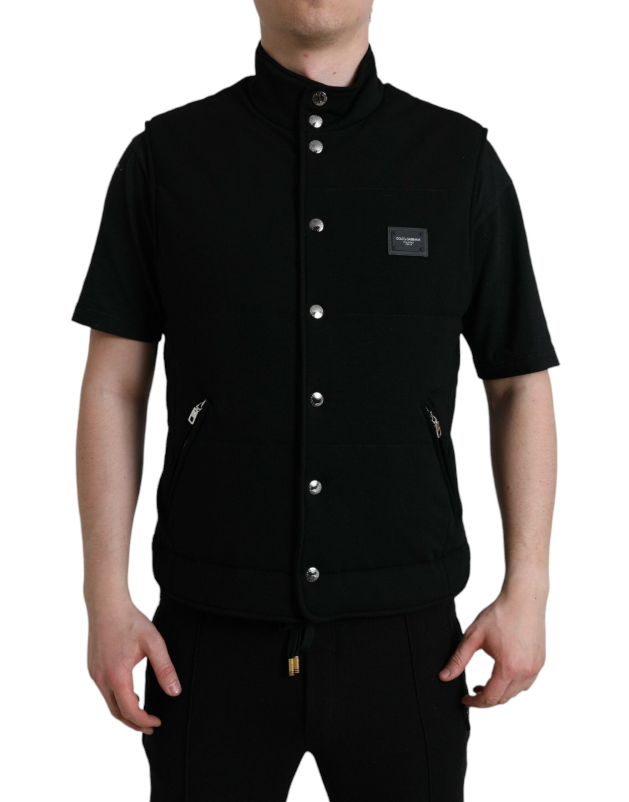 Dolce & Gabbana Black Rayon Buttoned Vest Logo Jacket LUNESCAPE