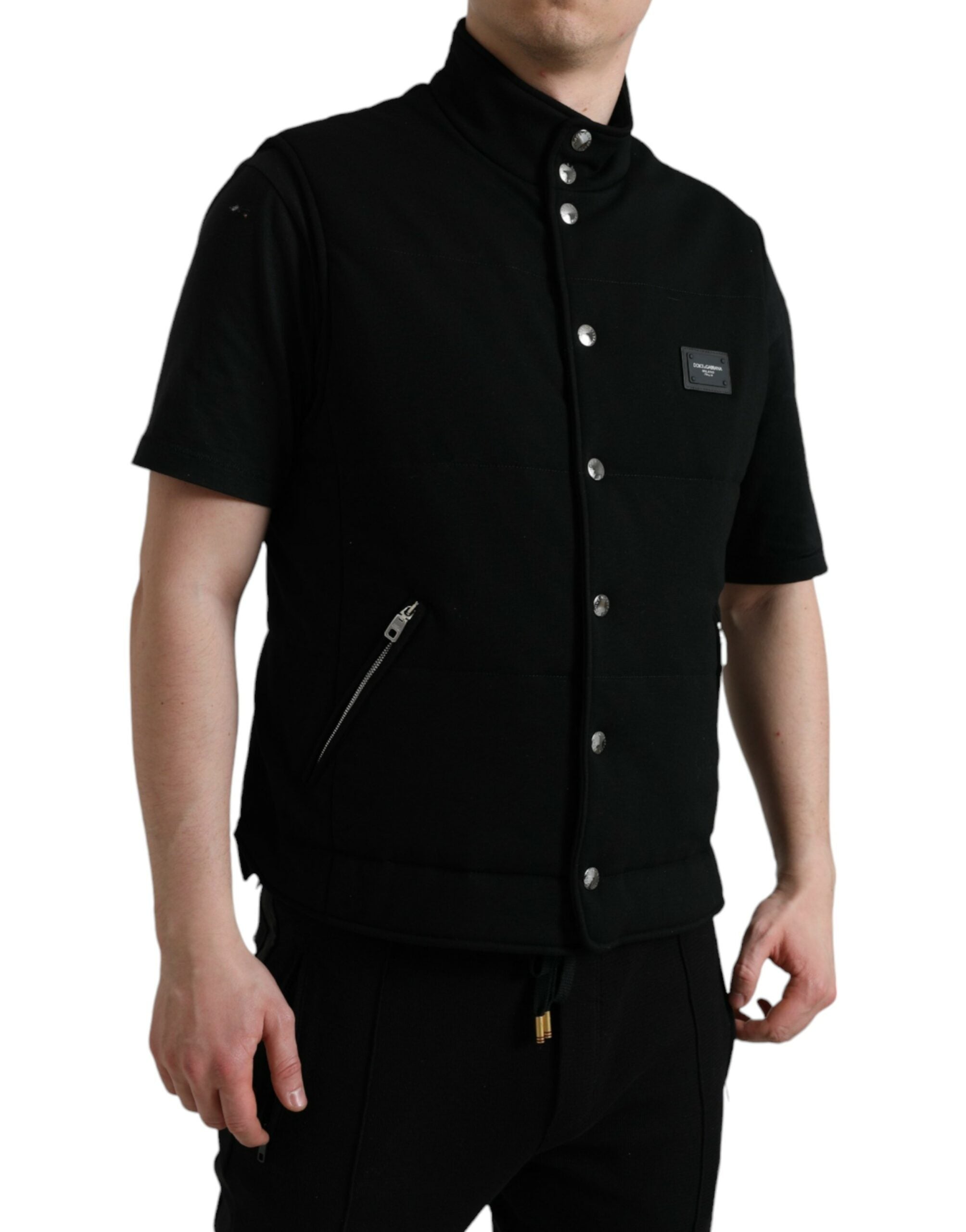 Dolce & Gabbana Black Rayon Buttoned Vest Logo Jacket LUNESCAPE