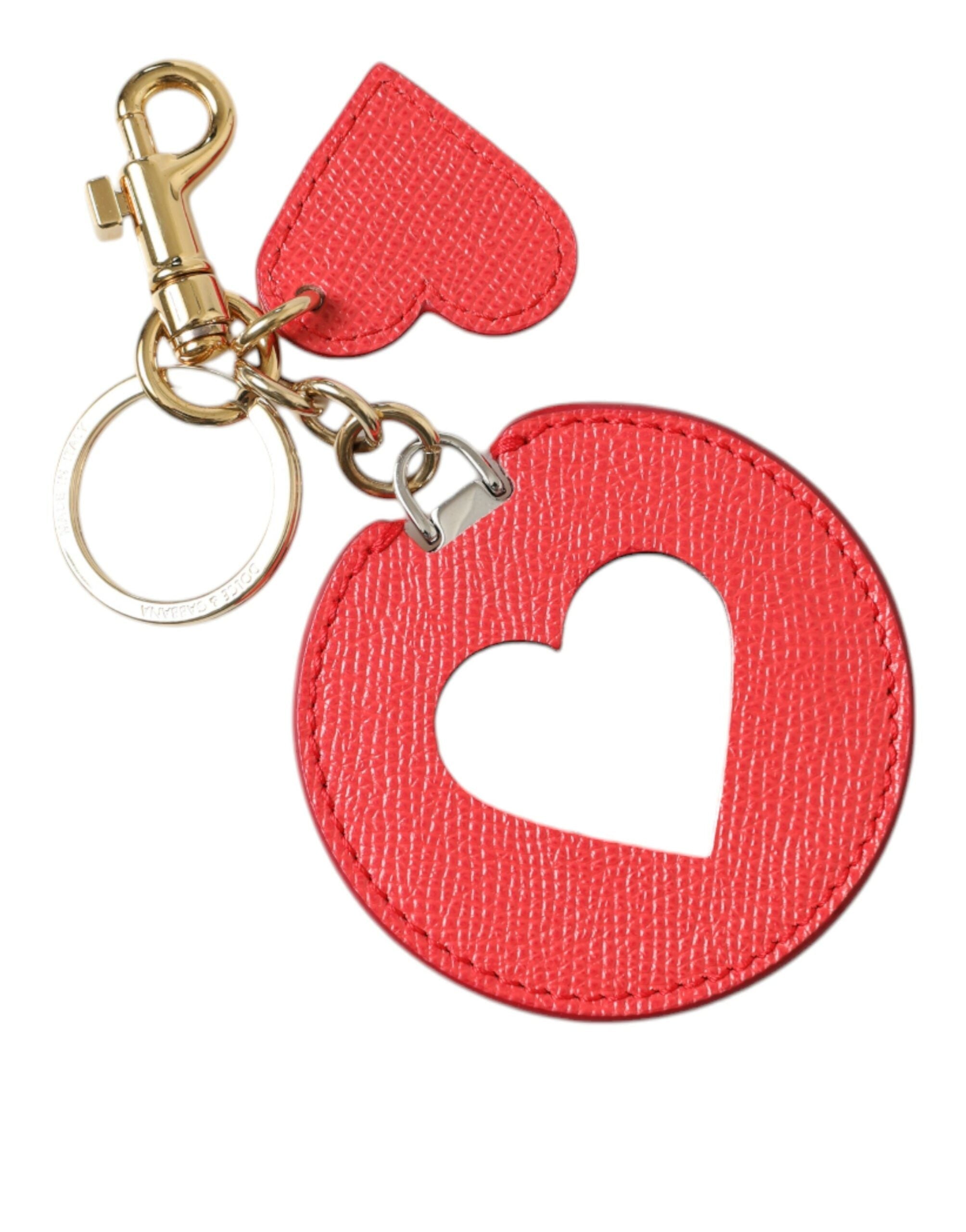 Dolce & Gabbana Elegant Red Leather Keychain with Gold Accents LUNESCAPE